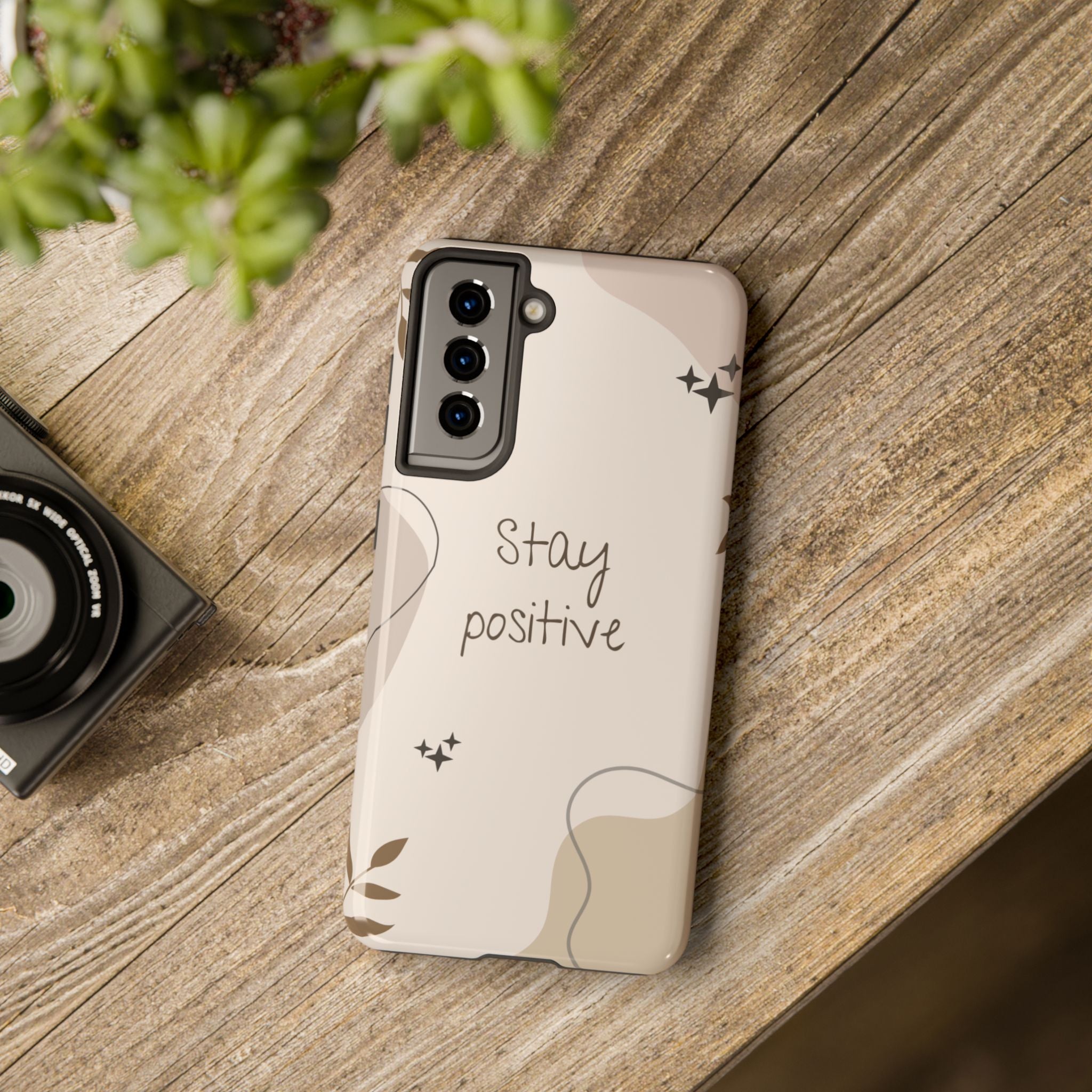 "Stay Positive" Cream Beige Aesthetic Design, Elegant Phone Cases, Stylish Phone Covers, Chic Phone Protectors, Fashionable Case for Her, Trendy Smartphone Accessories