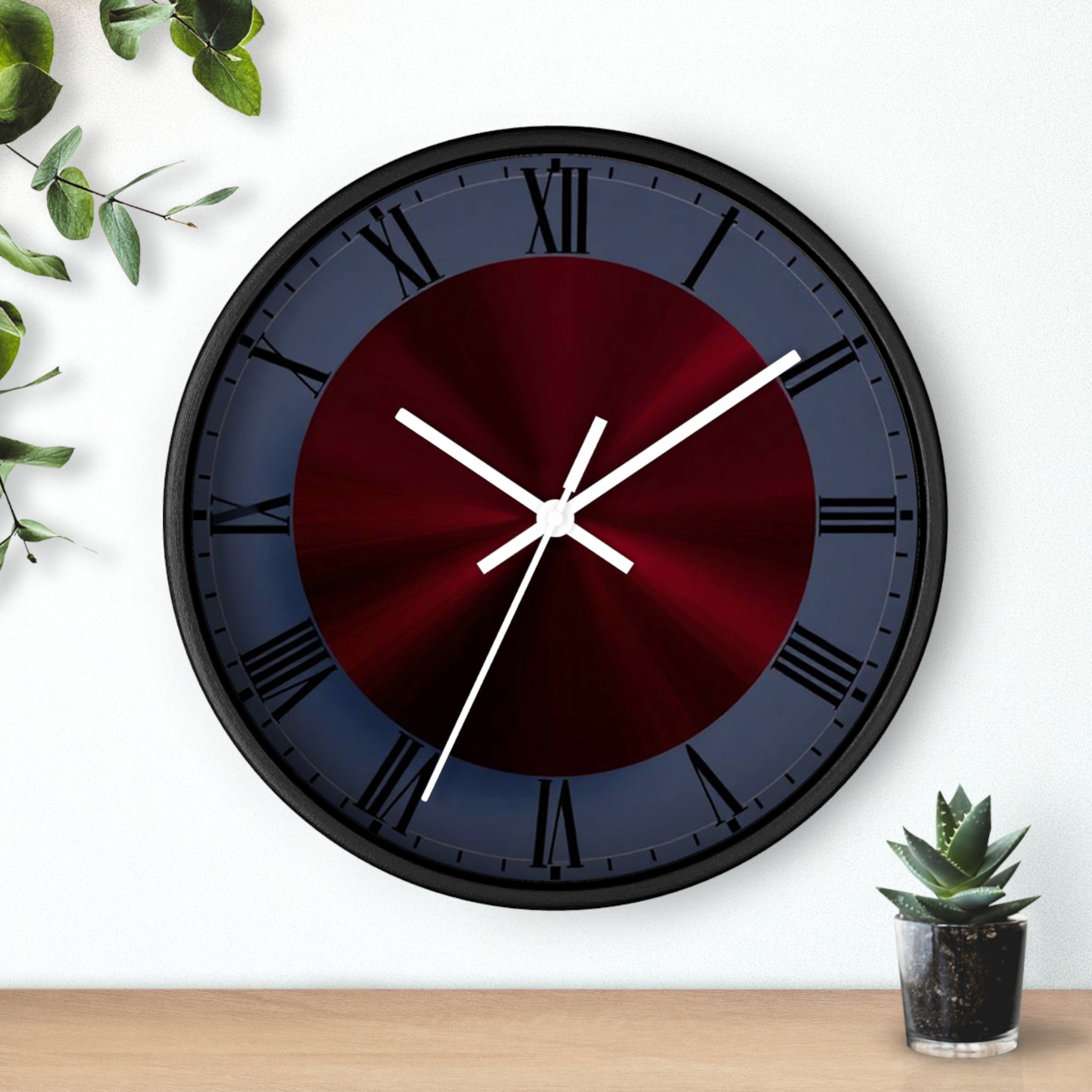 Burgundy and Deep Blue Design Elegant Wall Clock, Home Decor, Wall Art