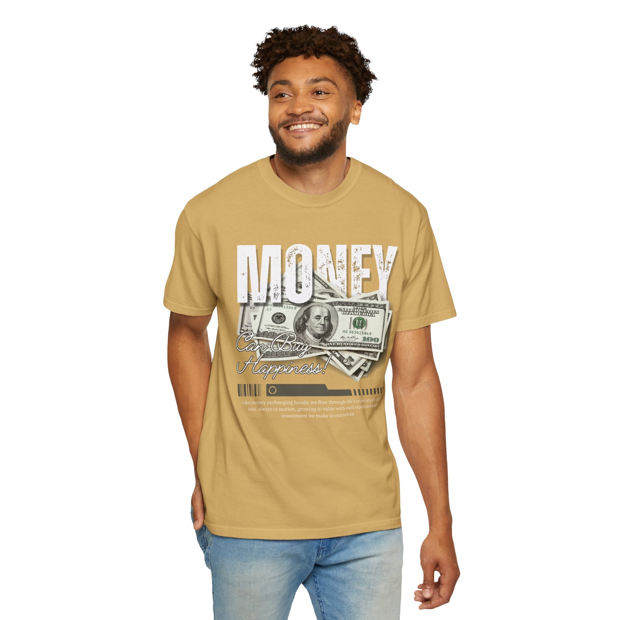 Money Can Buy Happiness, Graphic Design Unisex T-shirt, Casual Cotton Outwear, Gift for Him- Gift for Her, Stylish Tee, Cool Shirt, Trendy Apparel, Comfortable Top,