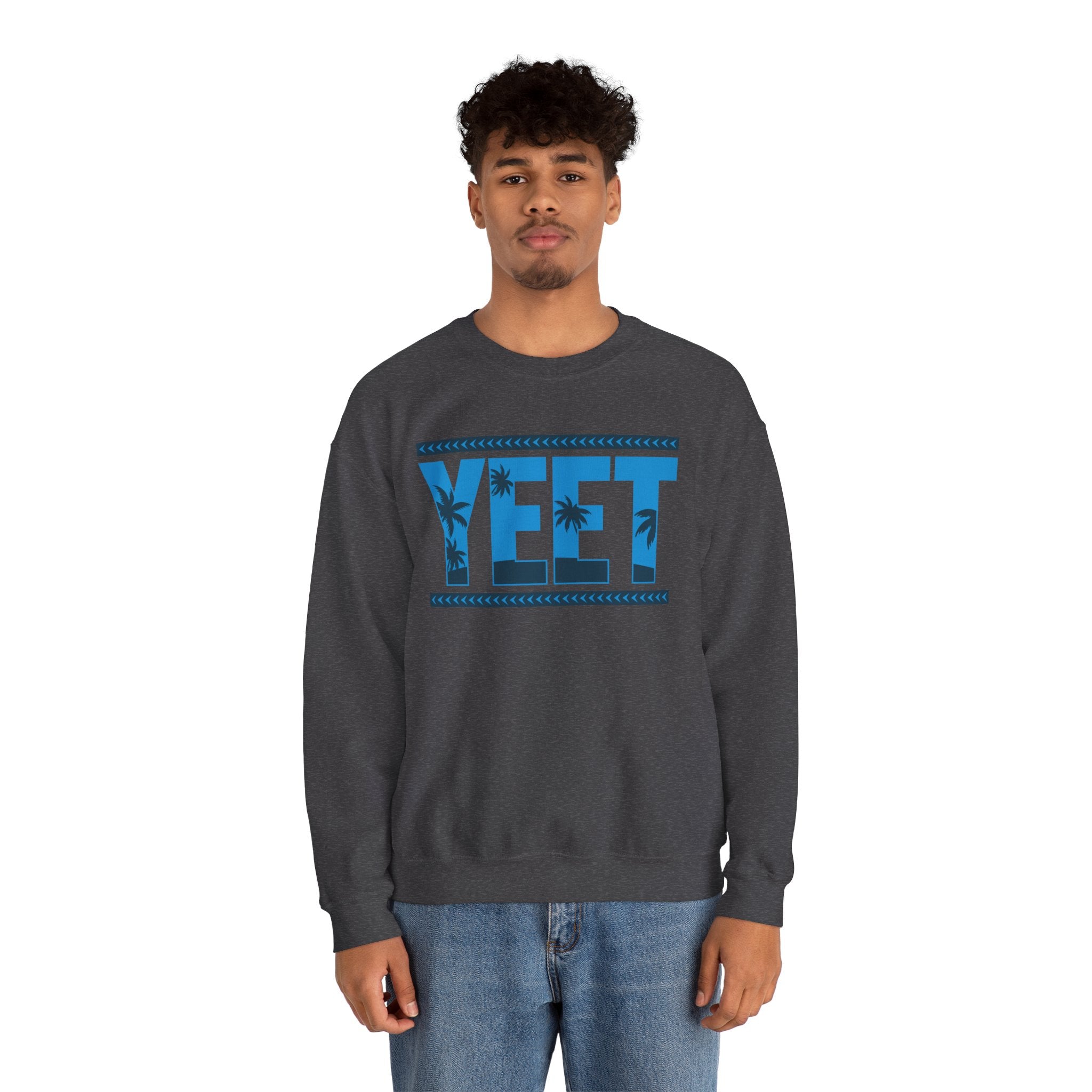 Blue Grey Yeet Palm Tree Sweatshirt, Wrestling Fan Unisex Sweatshirt - Gift for Him or Her, Casual Outwear, Heavy Blend Crewneck Sweatshirt