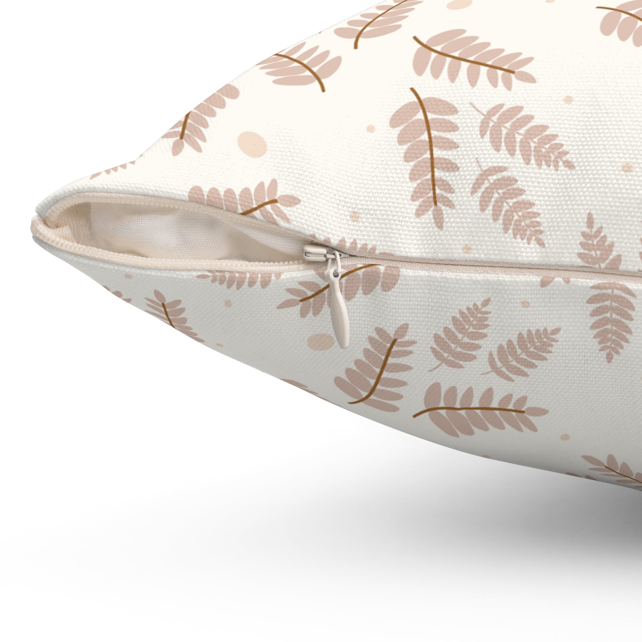 Beige and Brown Leaves Pattern Print Pillow Covers, Decorative Couch Sofa Accent Pillows, Living Room Spun Polyester Square Pillow