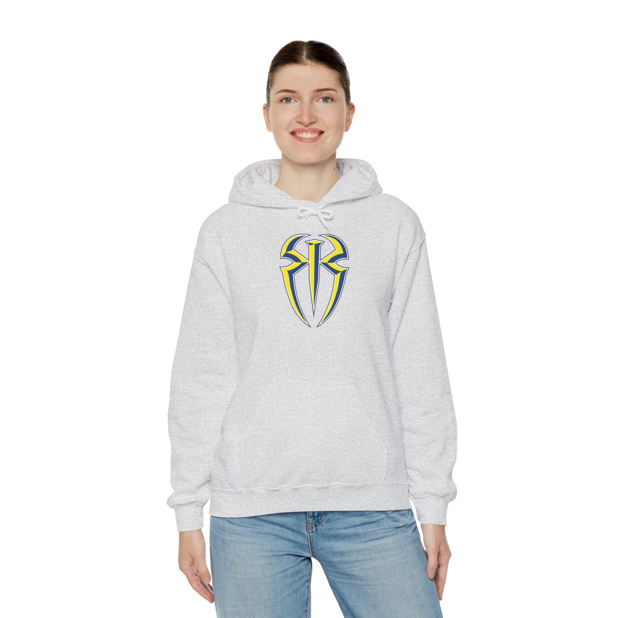 Roman Reigns White-Blue-Yellow Design Hoodies, Gift for Her - Gift for Him, Sports Fan Wrestling Unisex Hooded Sweatshirt, Casual Outwear