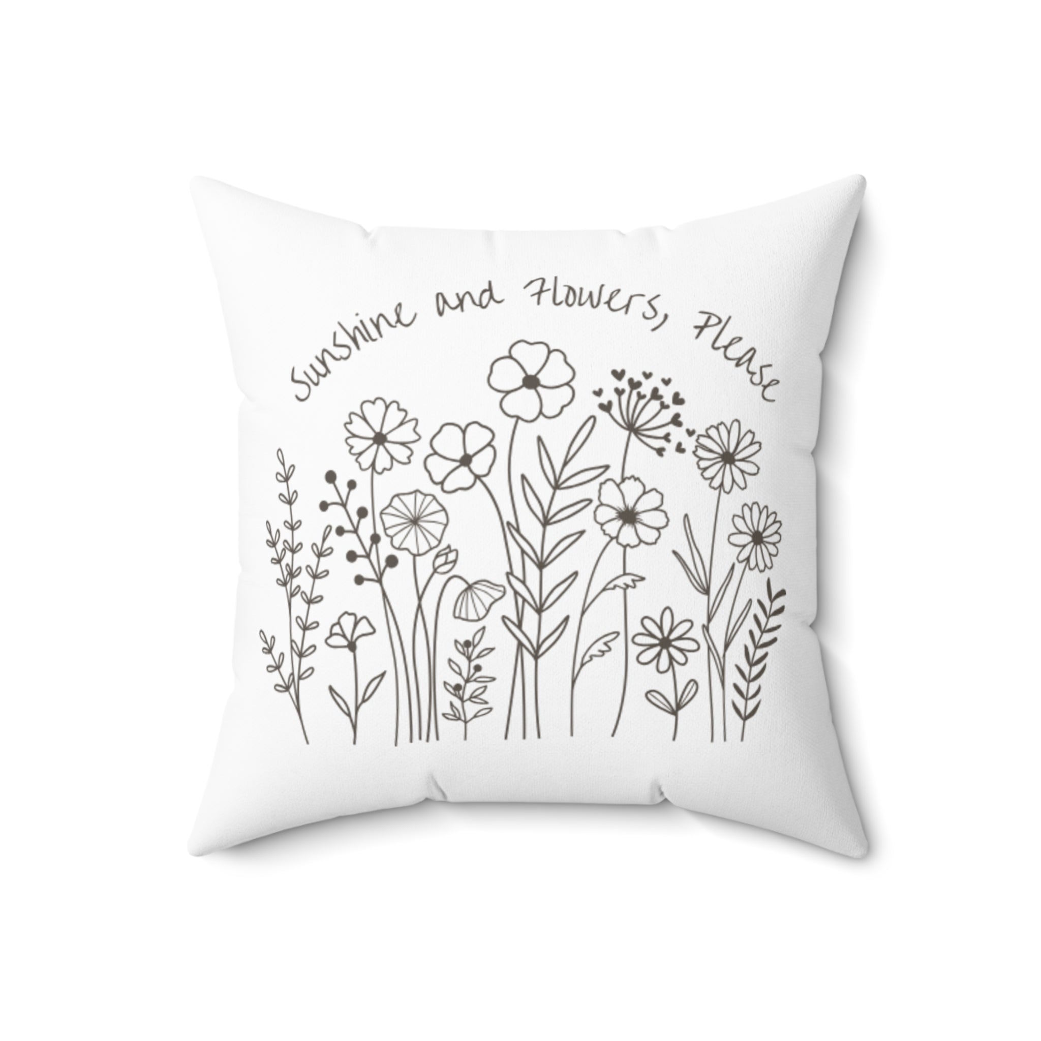 Ivory and White Flower Spring Print Pillow Covers, Decorative Couch Sofa Accent Pillows, Living Room Spun Polyester Square Pillow