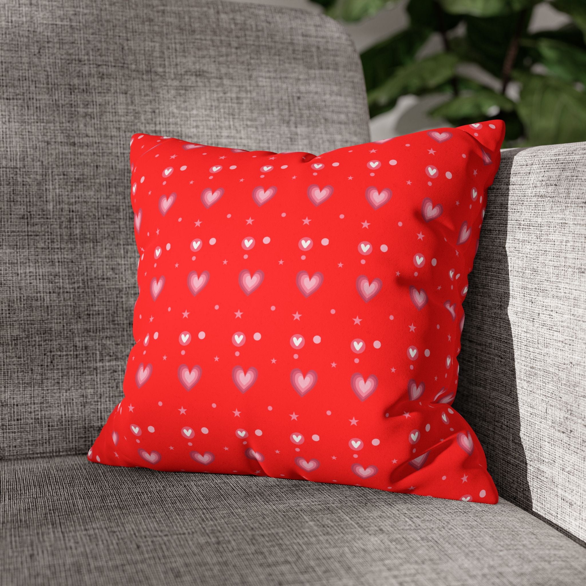 Square Pillowcase - Hearts Valentines - Decorative Pillows Cushion Covers for Couch Chair Bedroom Valentines Decorative, Faux Suede, Home Decor