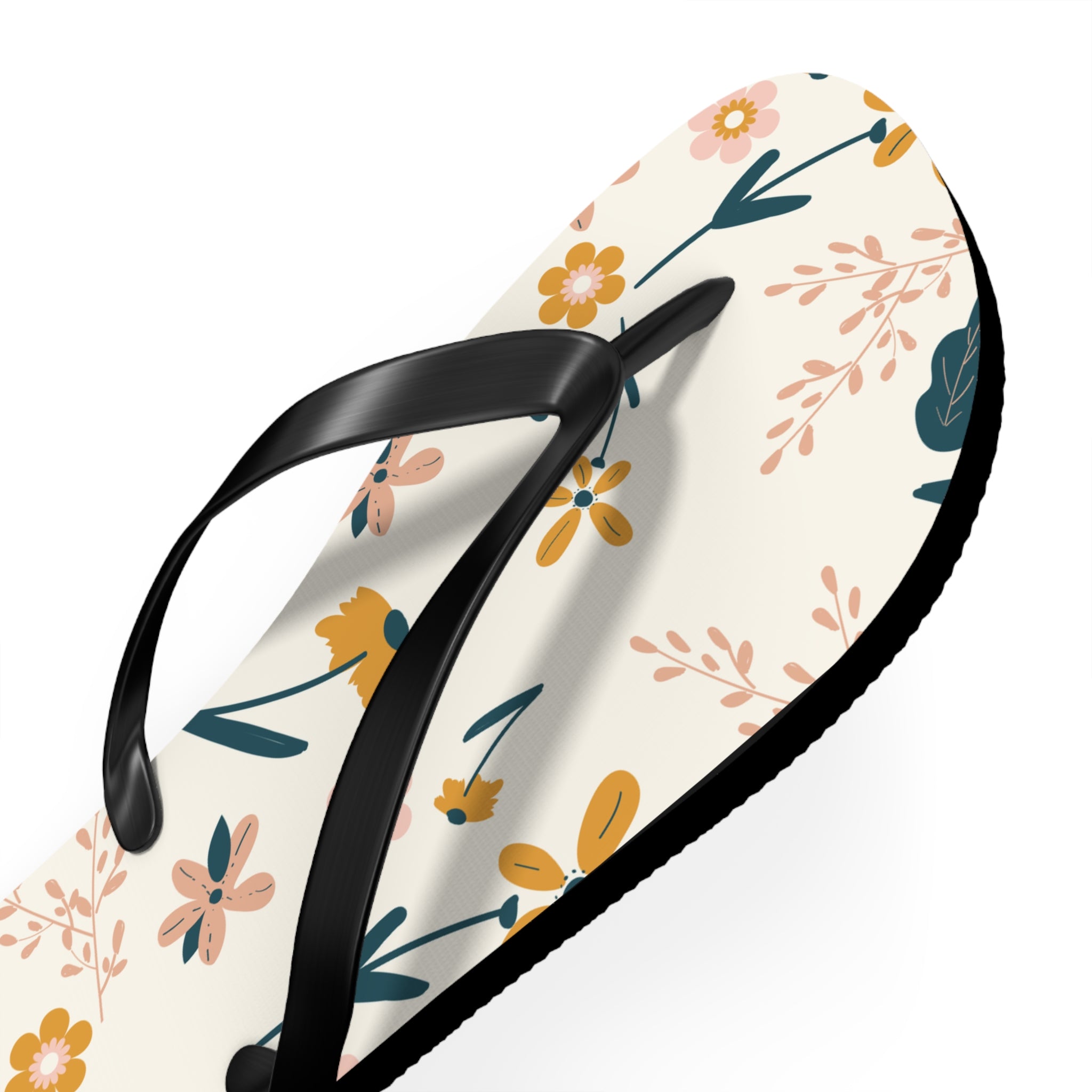 Cream and Orange Creative Floral, Flip Flops for Women, Cute Designs, Everyday Use, Indoor Sleepers