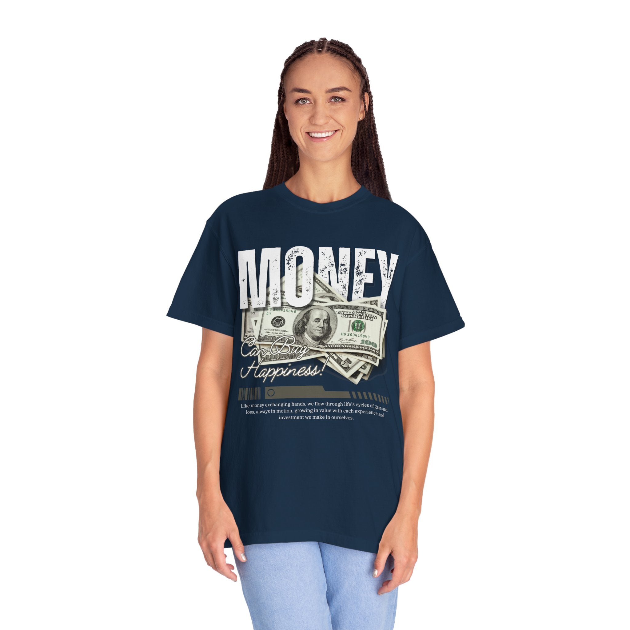 Money Can Buy Happiness, Graphic Design Unisex T-shirt, Casual Cotton Outwear, Gift for Him- Gift for Her, Stylish Tee, Cool Shirt, Trendy Apparel, Comfortable Top,