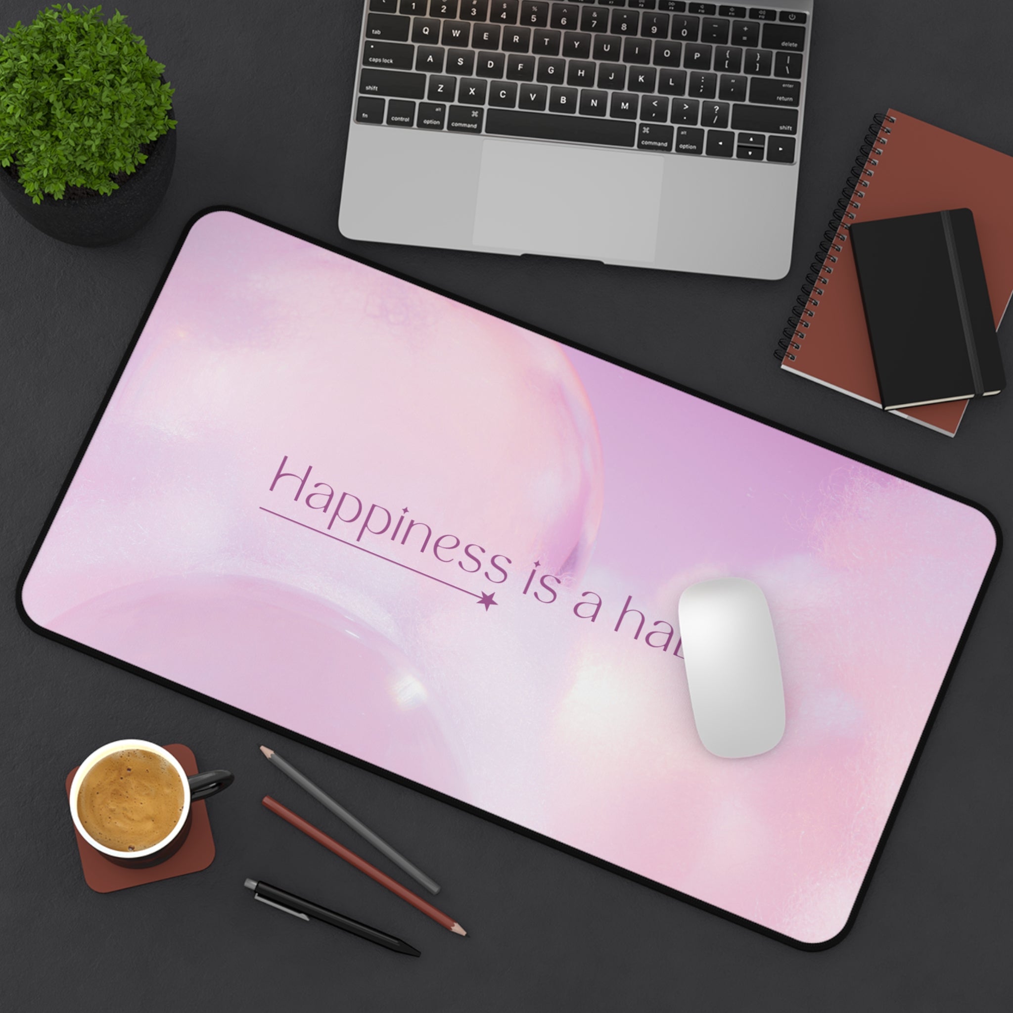 Happiness, Valentines Gift, Mouse Pad, Desk Matt for Desktop, Cute Desk Pad Mat, XXL Large Mouse Pad for Desk, Anti-Slip Big Mousepad with Stitched Edges, Keyboard Pad Mouse Mat for Computer