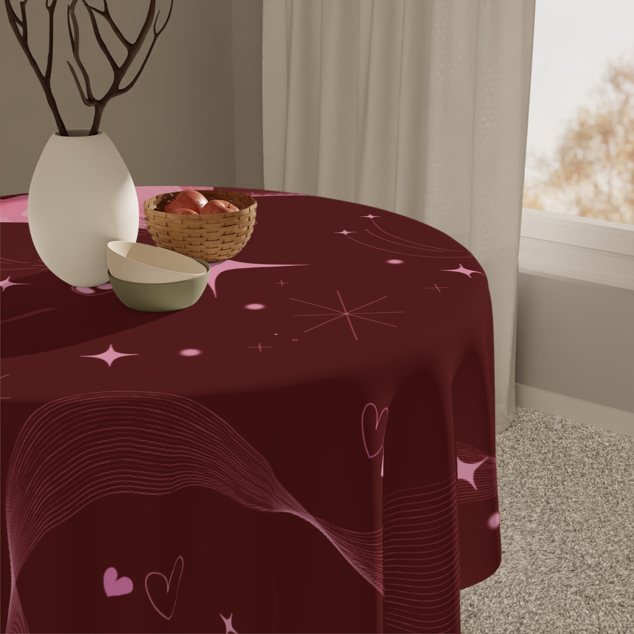 Dark Red Hearts Valentine's Day Tablecloth, Romantic Table Cover, Washable Tablecloth for Party, Picnic, Dinner Date Decor, Valentines Day