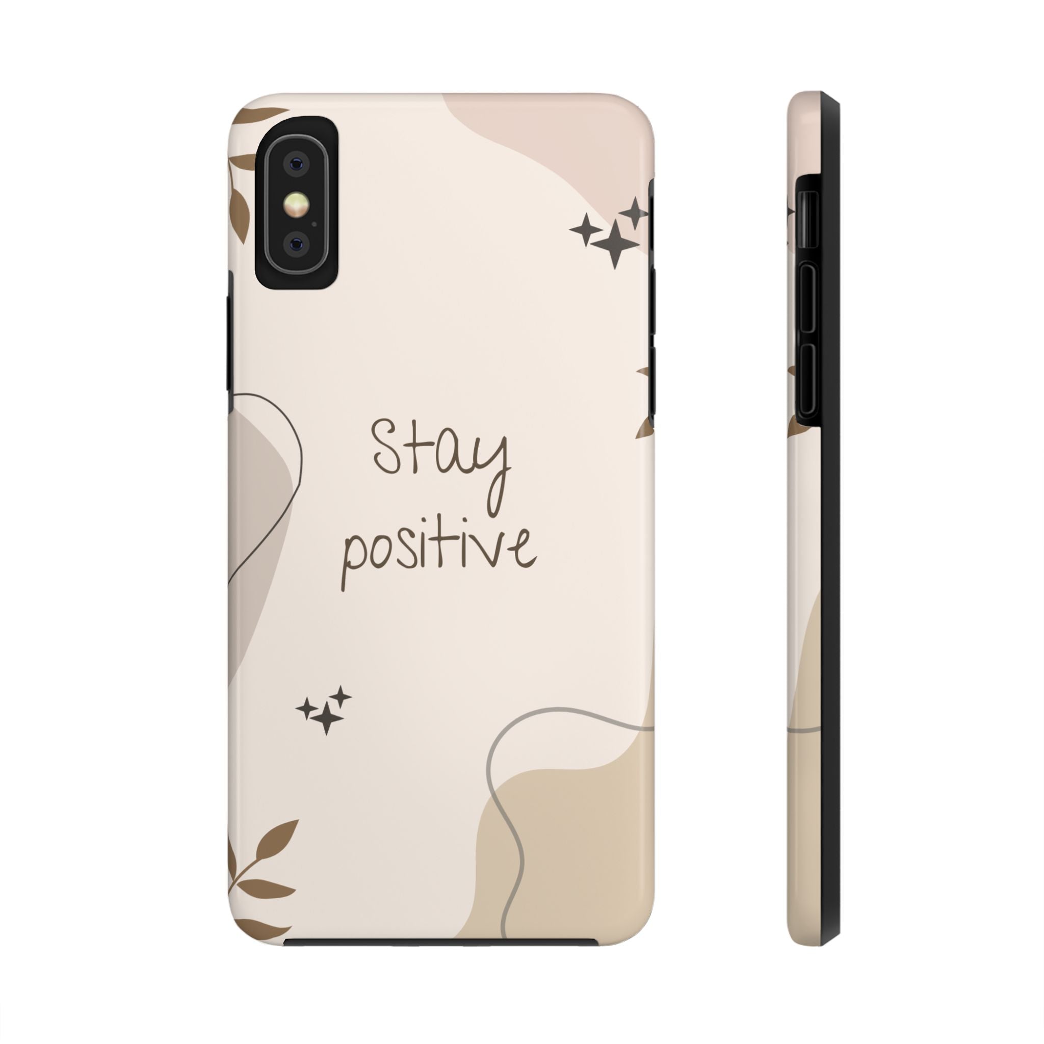 "Stay Positive" Cream Beige Aesthetic Design, Elegant Phone Cases, Stylish Phone Covers, Chic Phone Protectors, Fashionable Case for Her, Trendy Smartphone Accessories