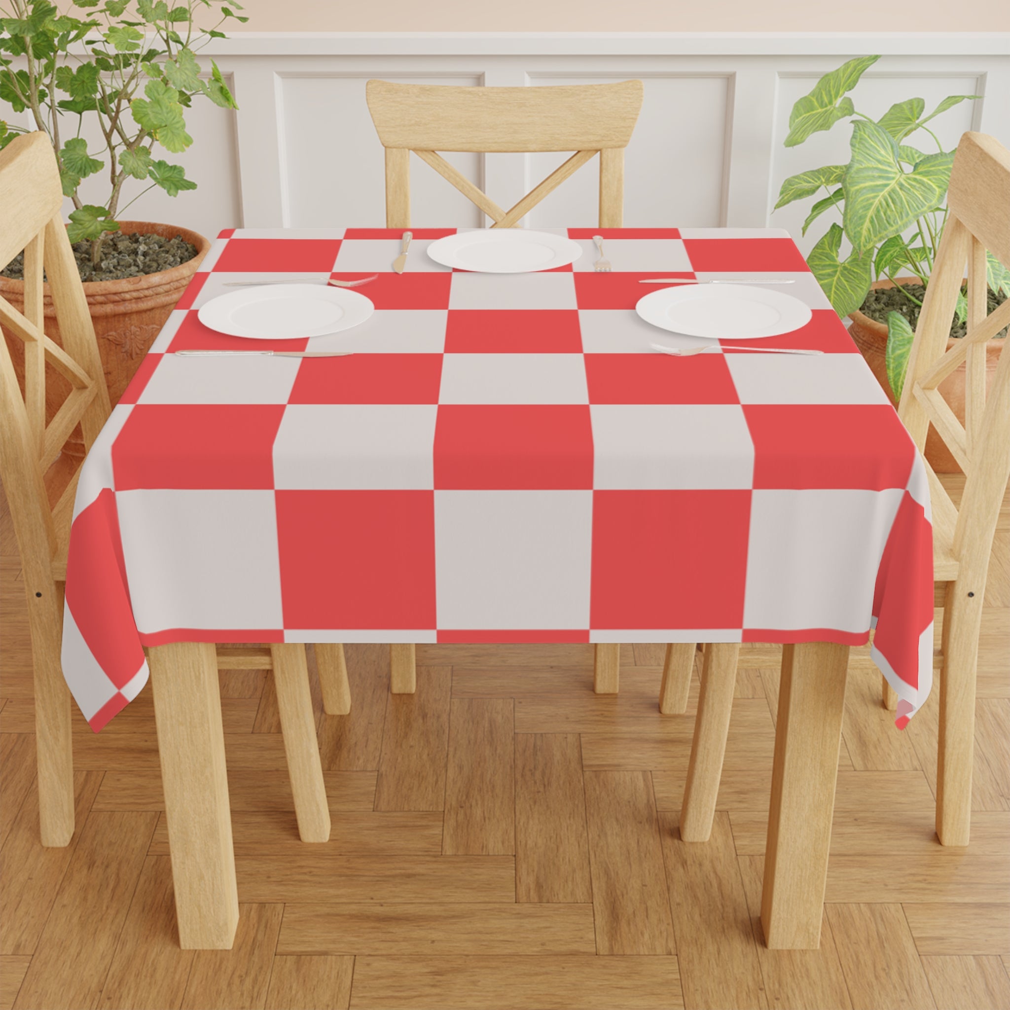 Orange  Retro Checkerboard And Hearts Valentine's Day Tablecloth, Romantic Table Cover, Washable Tablecloth for Party, Picnic, Dinner Date Decor, Valentines Day