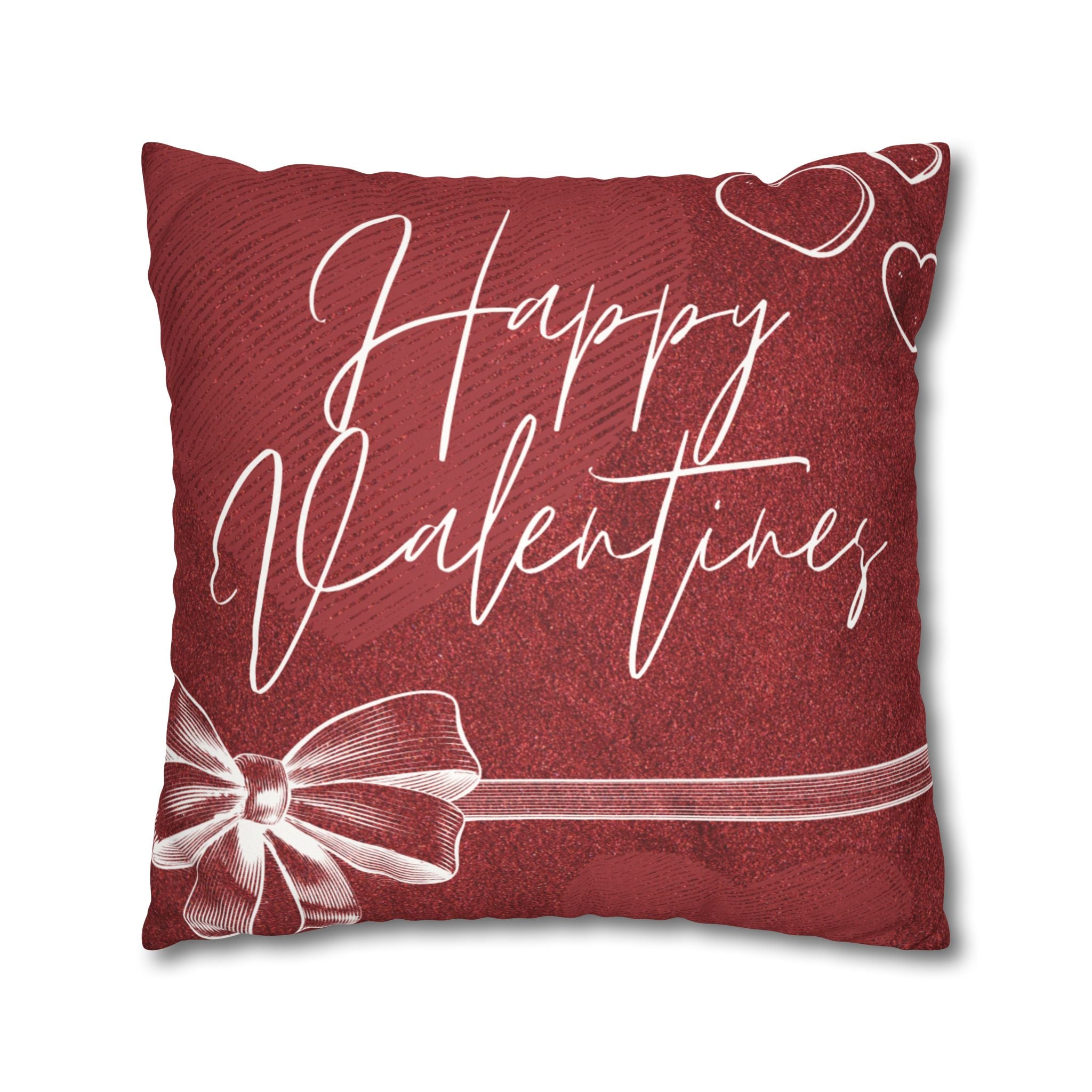 Square Pillowcase - Elegant Happy Valentines - Decorative Pillows Cushion Covers for Couch Chair Bedroom Valentines Decorative, Faux Suede, Home Decor