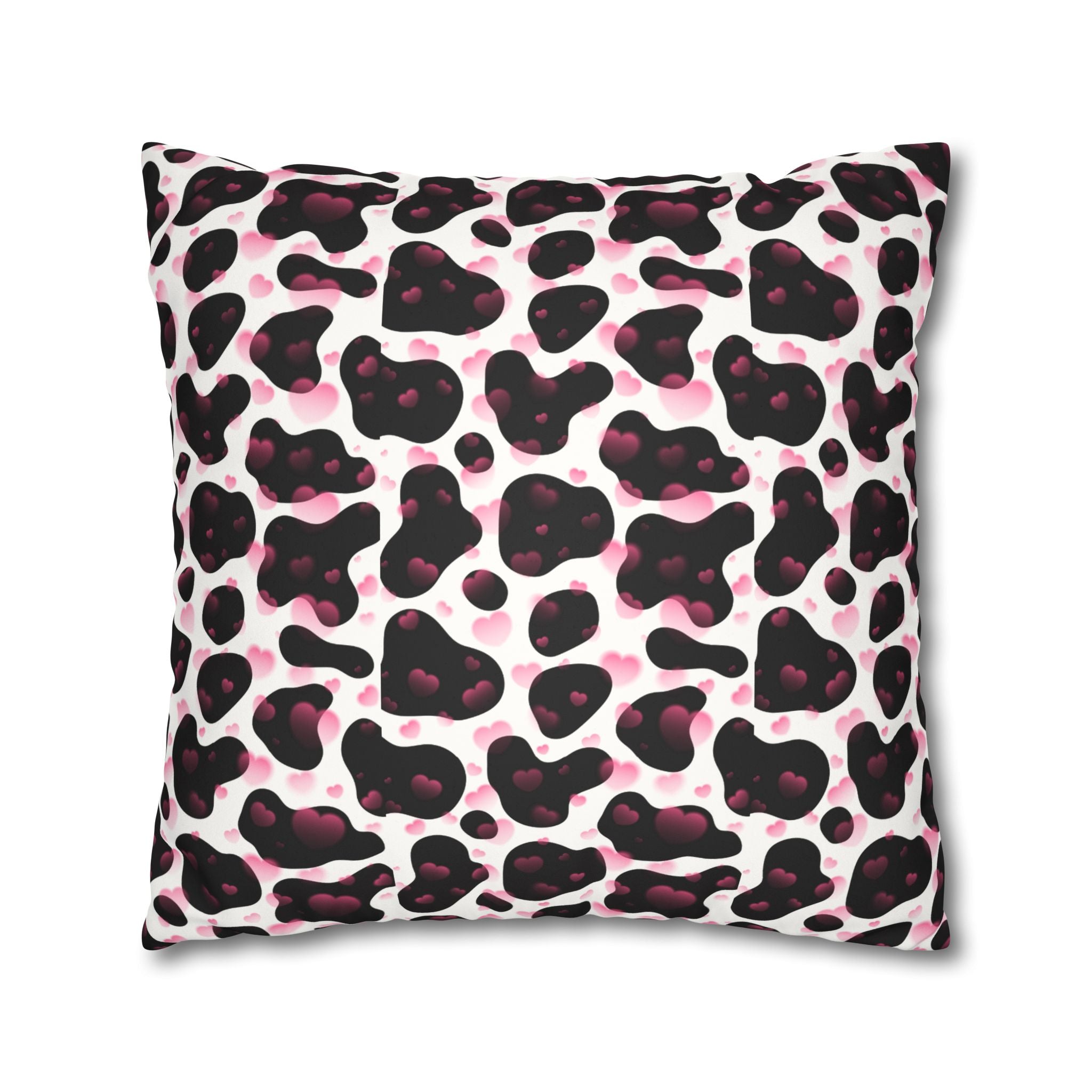 Square Pillowcase -Cow Pattern and Hearts Valentines - Decorative Pillows Cushion Covers for Couch Chair Bedroom Valentines Decorative, Faux Suede, Home Decor