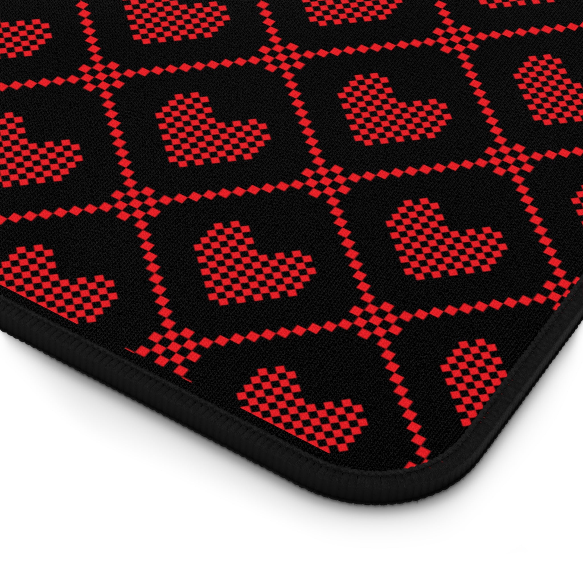 Black Red Pixel Heart Pattern, Valentines Gift, Mouse Pad, Desk Matt for Desktop, Cute Desk Pad Mat, XXL Large Mouse Pad for Desk, Anti-Slip Big Mousepad with Stitched Edges, Keyboard Pad Mouse Mat for Computer