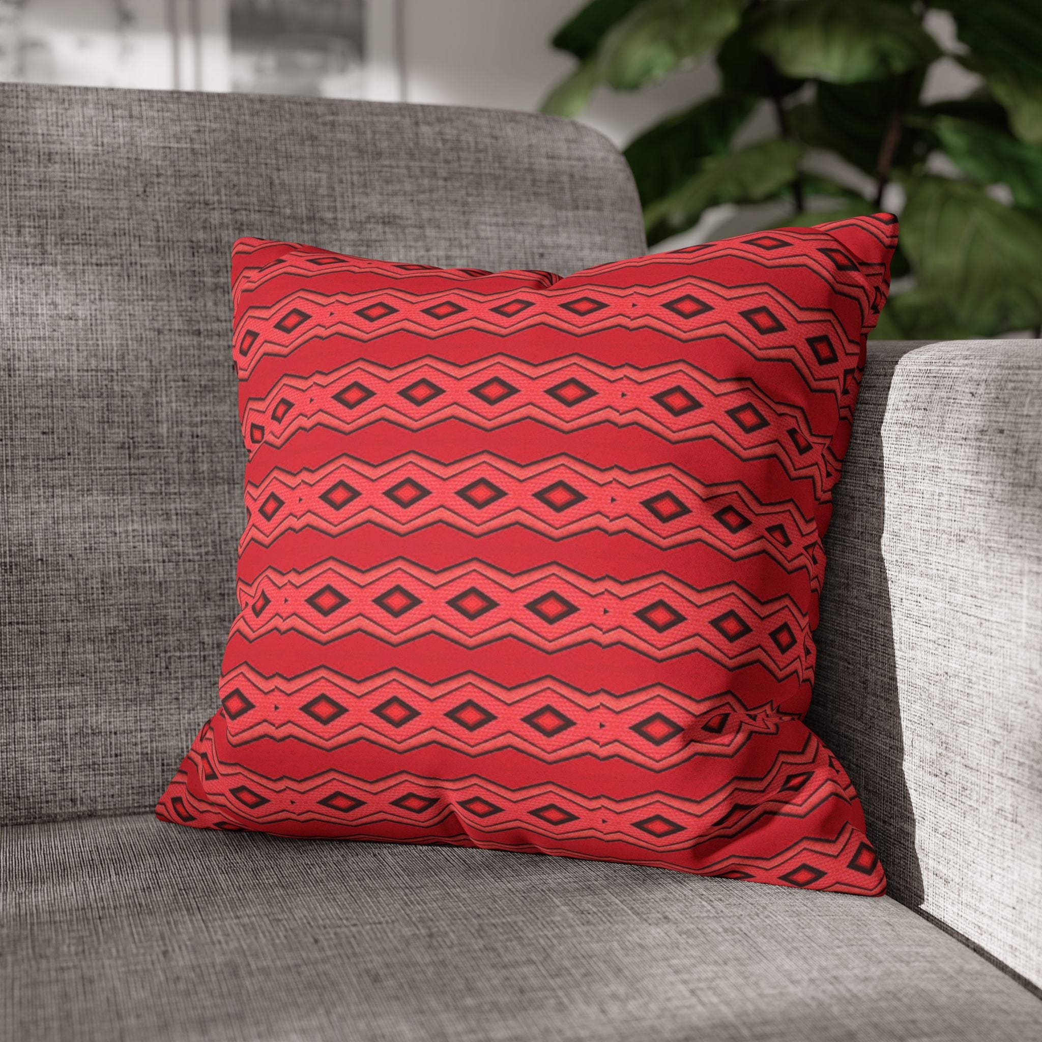 Square Pillowcase - Red Vintage Pattern - Decorative Pillows Cushion Covers for Couch Chair Bedroom Valentines Decorative, Faux Suede, Home Decor