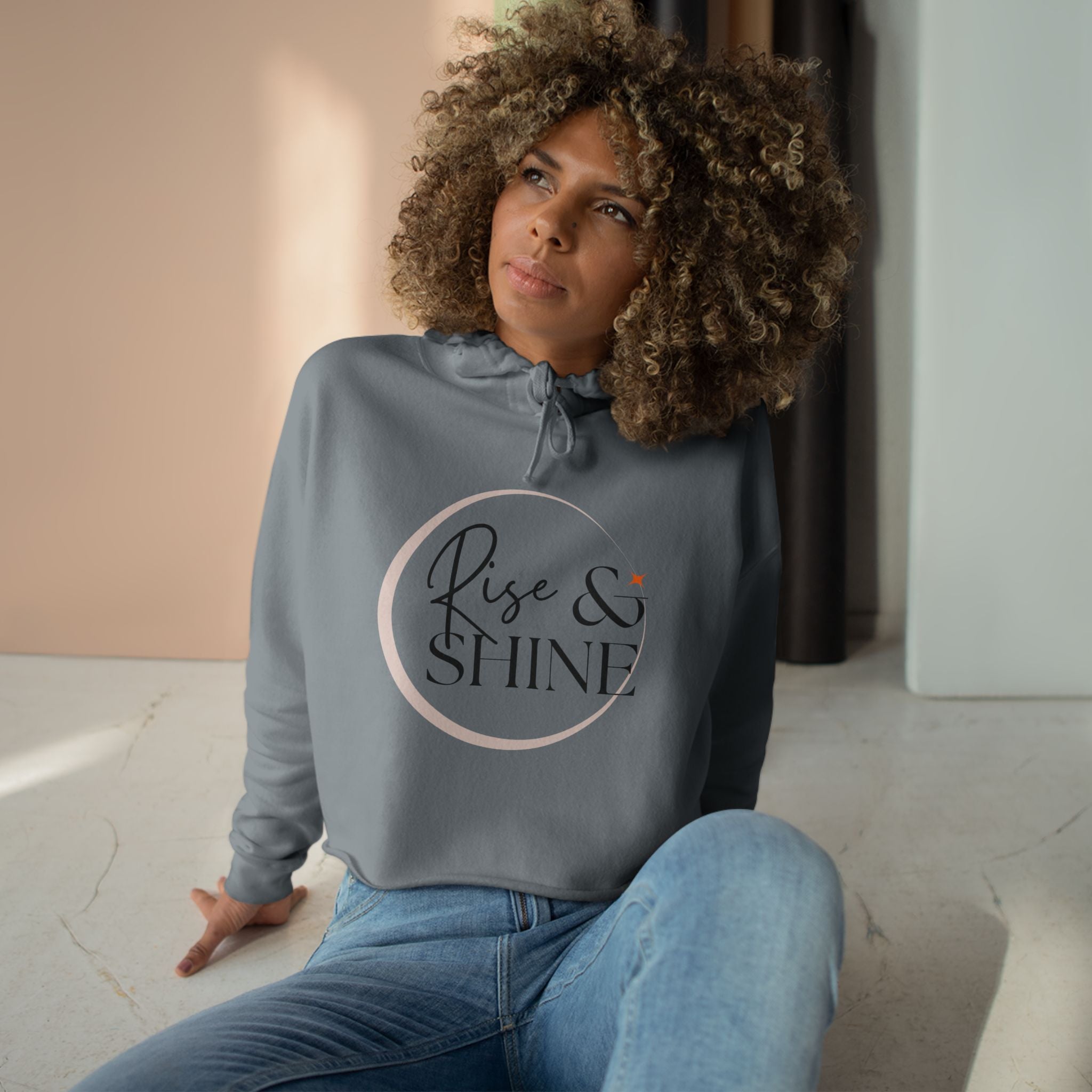 Rise and Shine Casual Hoodie, Women's Cropped Sweatshirt Fleece Pullover, Crop Hoodie for Women, Long Sleeve Crop Top, Cozy Cropped Hooded