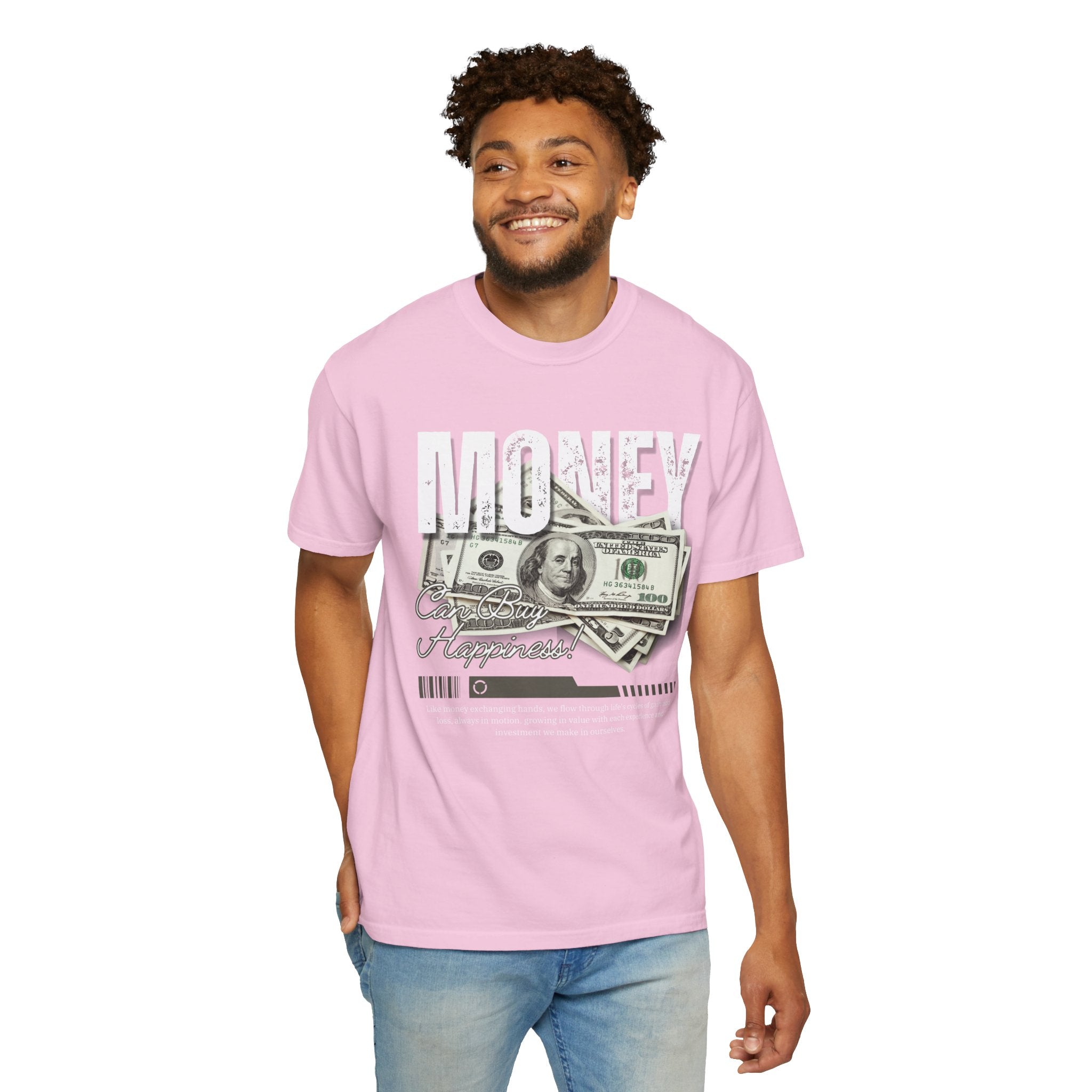 Money Can Buy Happiness, Graphic Design Unisex T-shirt, Casual Cotton Outwear, Gift for Him- Gift for Her, Stylish Tee, Cool Shirt, Trendy Apparel, Comfortable Top,