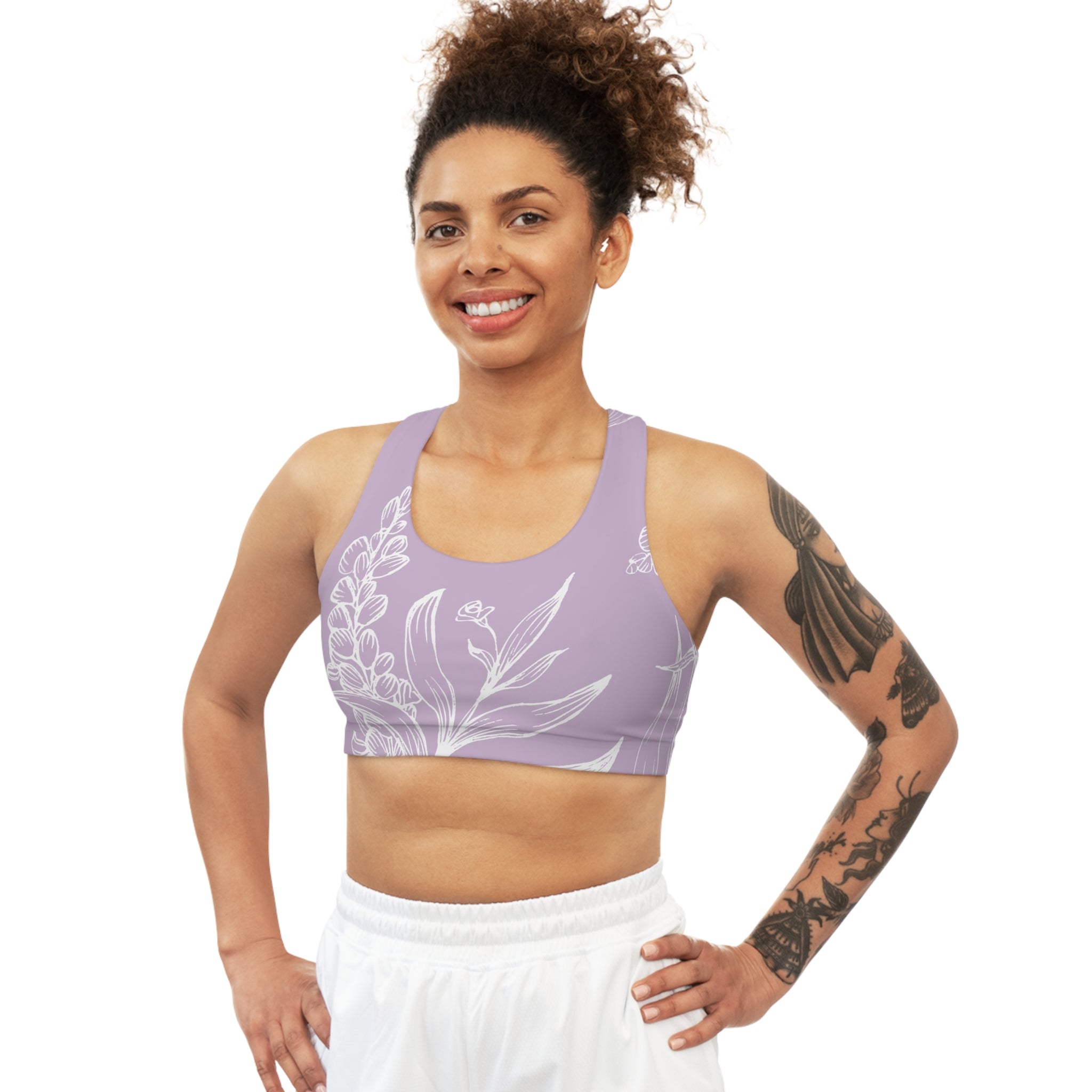 Lavender Seamless, Racerback Sports Bra for Women - High Impact Workout Crop Tank Top