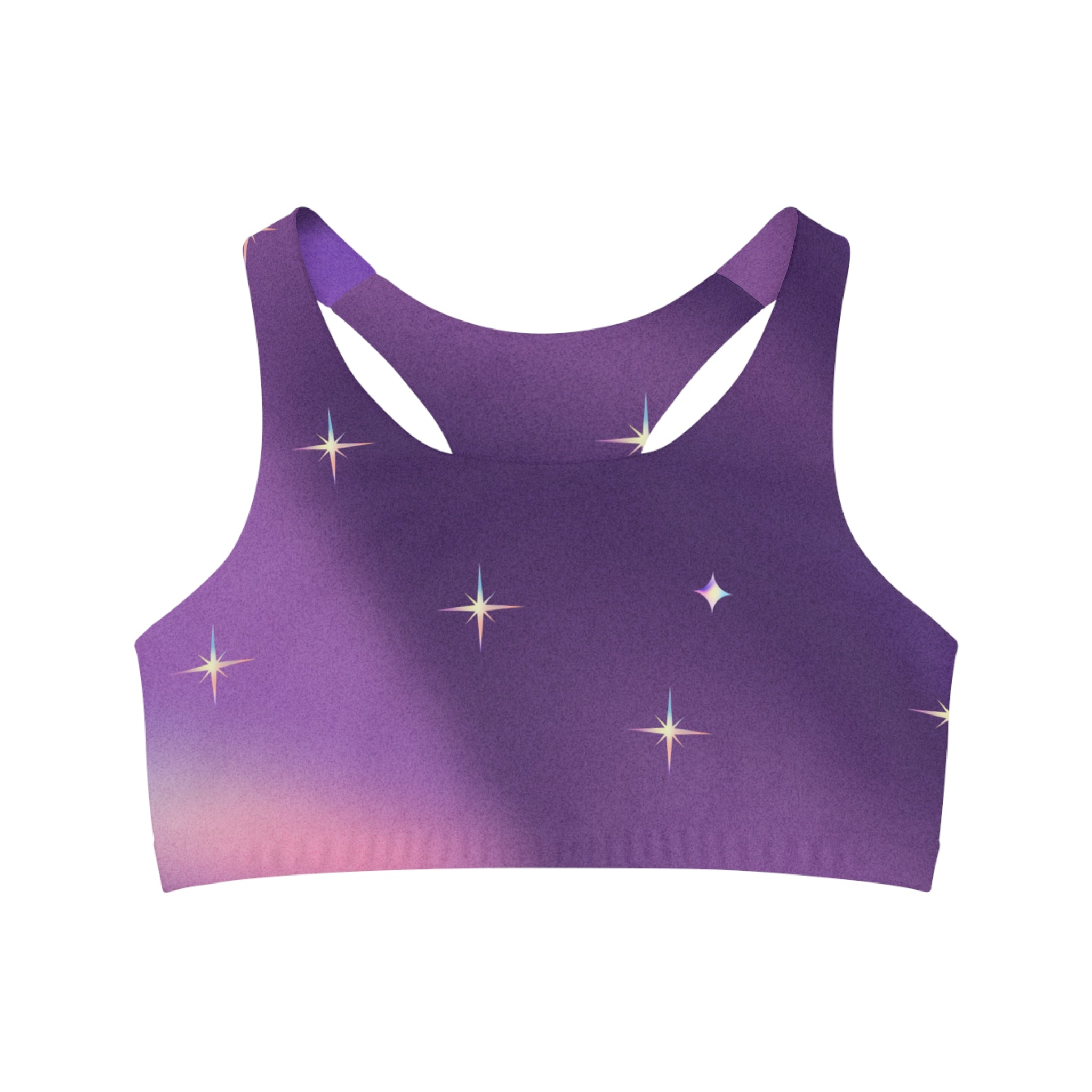 Purple Grainy Seamless, Racerback Sports Bra for Women - High Impact Workout Crop Tank Top