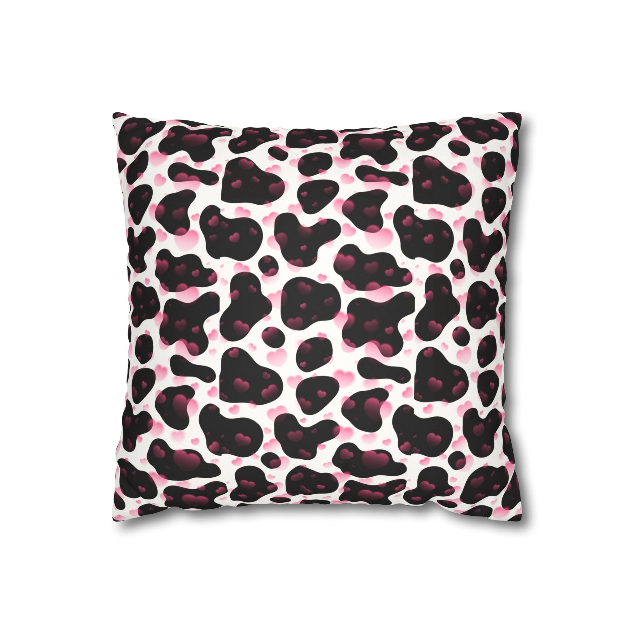 Square Pillowcase -Cow Pattern and Hearts Valentines - Decorative Pillows Cushion Covers for Couch Chair Bedroom Valentines Decorative, Faux Suede, Home Decor