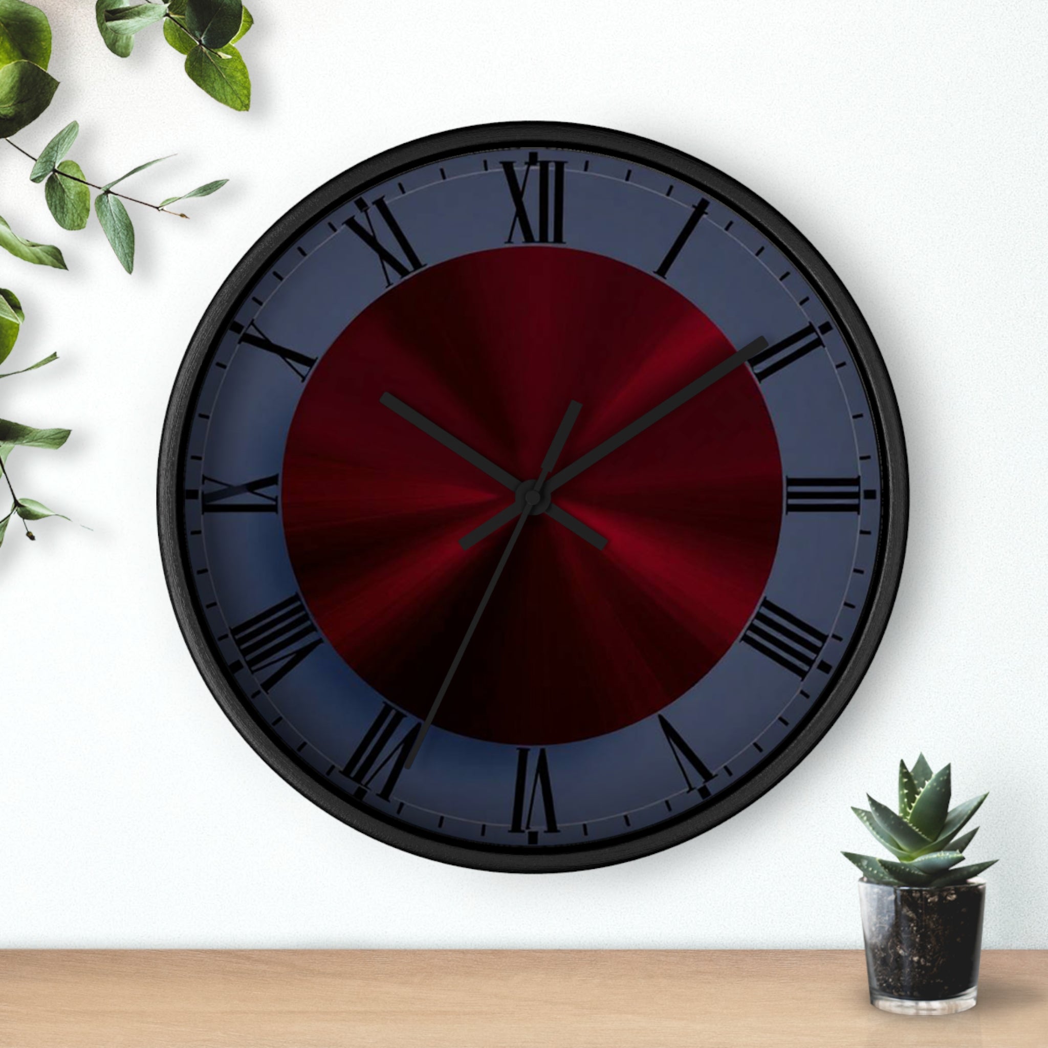 Burgundy and Deep Blue Design Elegant Wall Clock, Home Decor, Wall Art