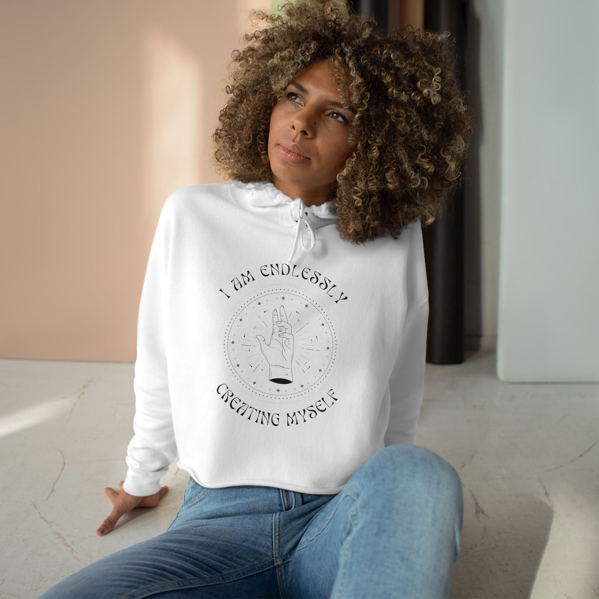 Creating Myself, Casual Hoodie, Women's Cropped Sweatshirt Fleece Pullover, Crop Hoodie for Women, Long Sleeve Crop Top, Cozy Cropped Hooded