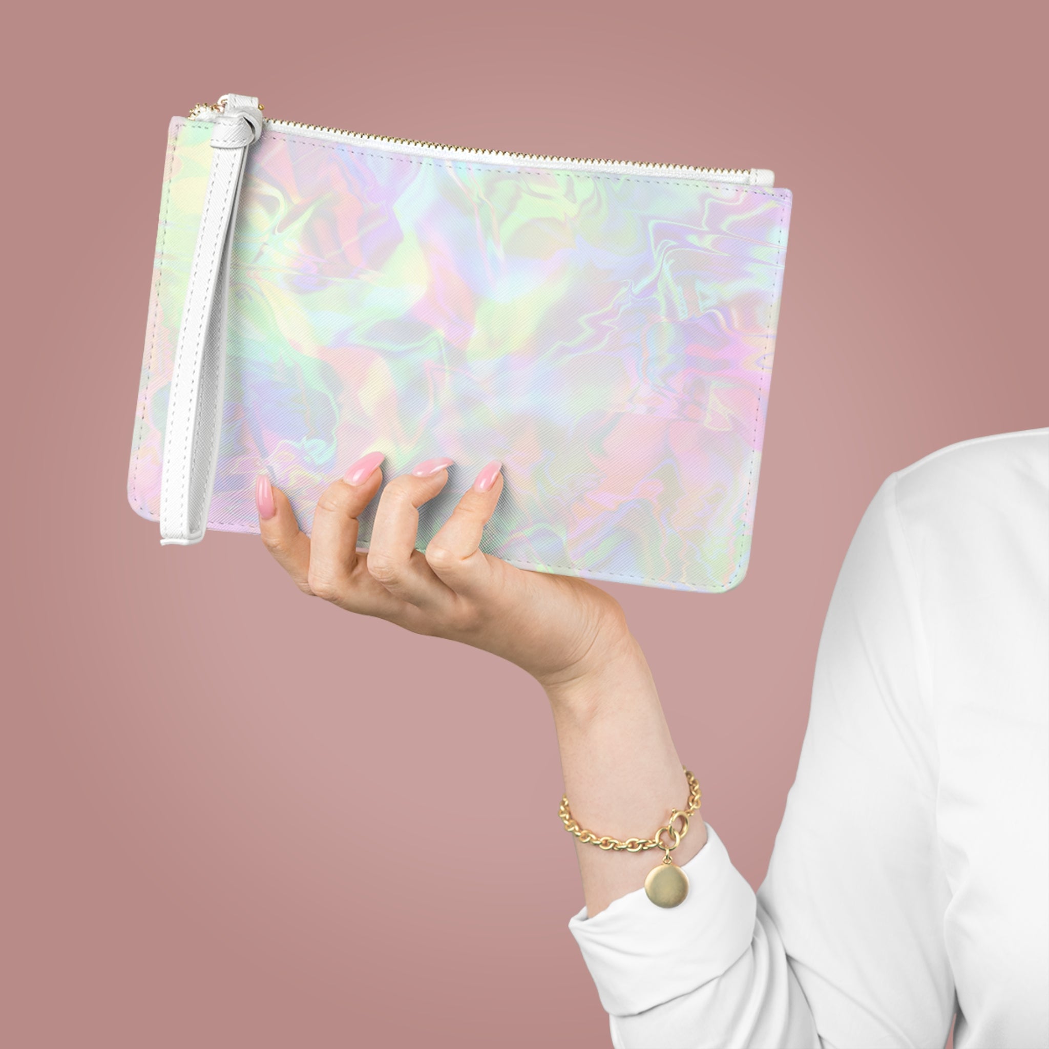 White Holographic design Clutch Bag - Valentines Gift, Cute Design,  Women Wallet Wristlet Clutch, Purses for Women Wristlet, Handbags Small Wallet Purses, Ladies Gifts