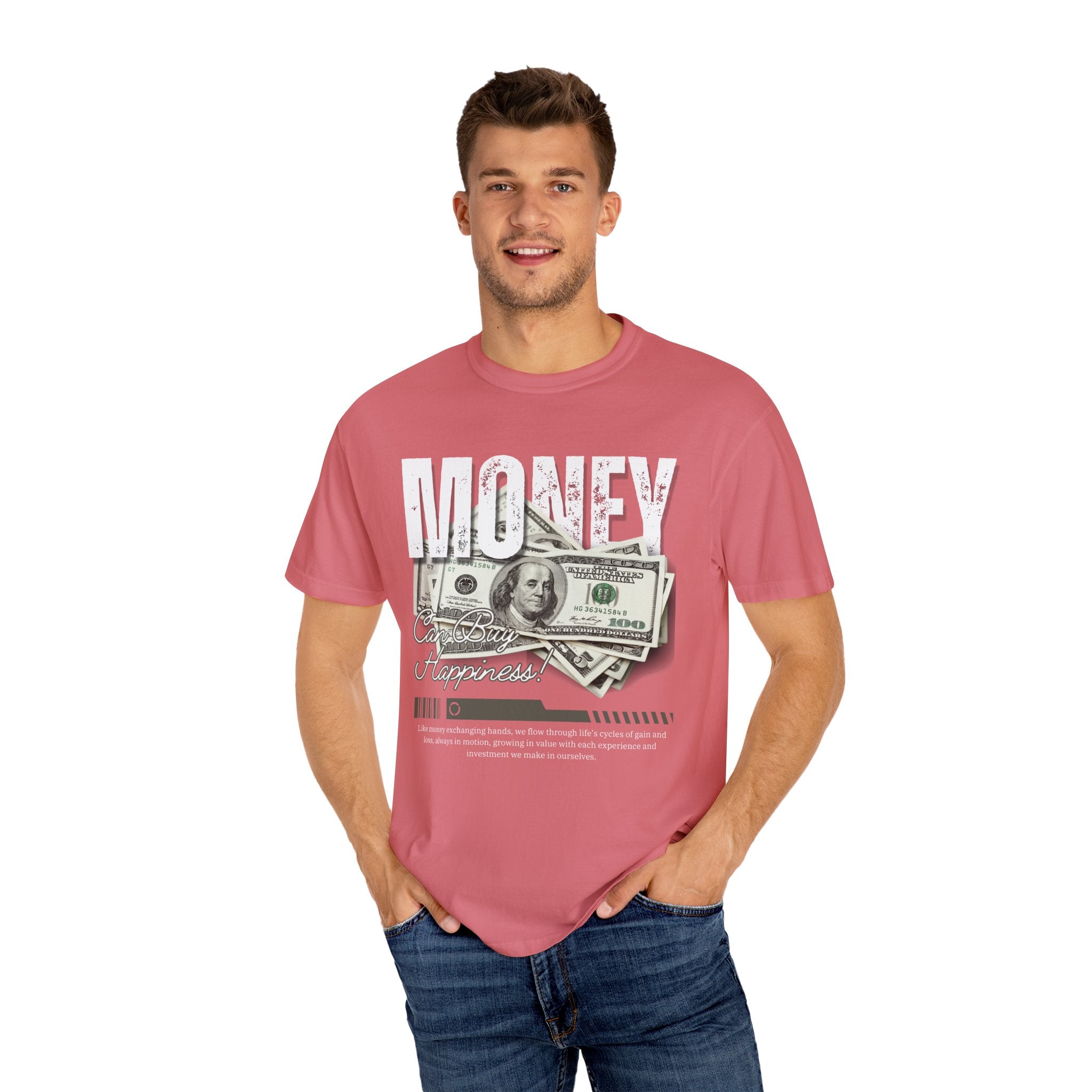 Money Can Buy Happiness, Graphic Design Unisex T-shirt, Casual Cotton Outwear, Gift for Him- Gift for Her, Stylish Tee, Cool Shirt, Trendy Apparel, Comfortable Top,