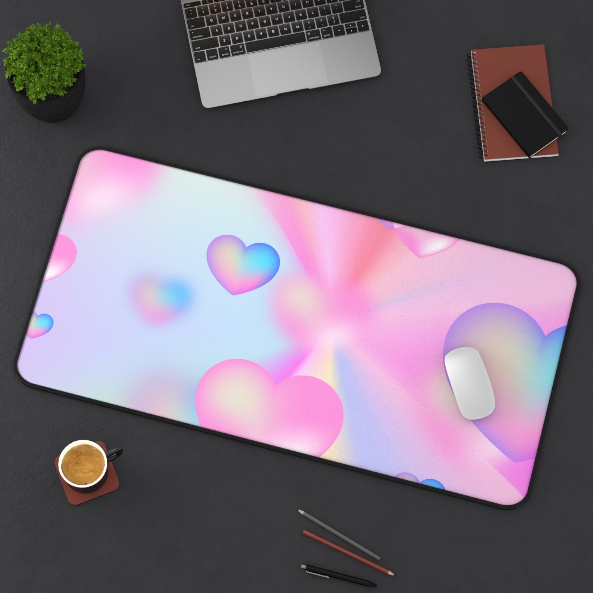 Pink and Blue Gradient Love Hearts Pattern, Valentines Gift, Mouse Pad, Desk Matt for Desktop, Cute Desk Pad Mat, XXL Large Mouse Pad for Desk, Anti-Slip Big Mousepad with Stitched Edges, Keyboard Pad Mouse Mat for Computer