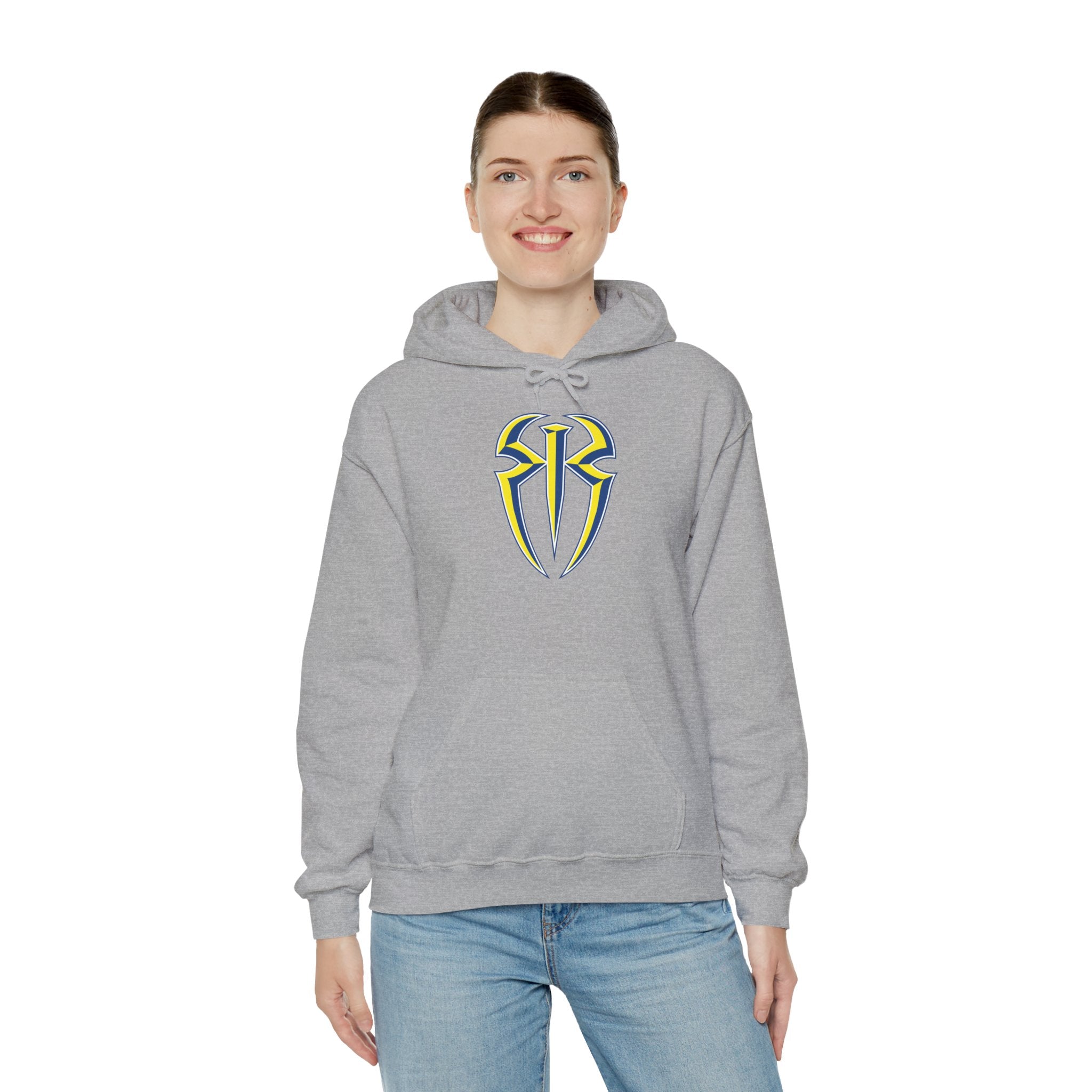 Roman Reigns White-Blue-Yellow Design Hoodies, Gift for Her - Gift for Him, Sports Fan Wrestling Unisex Hooded Sweatshirt, Casual Outwear