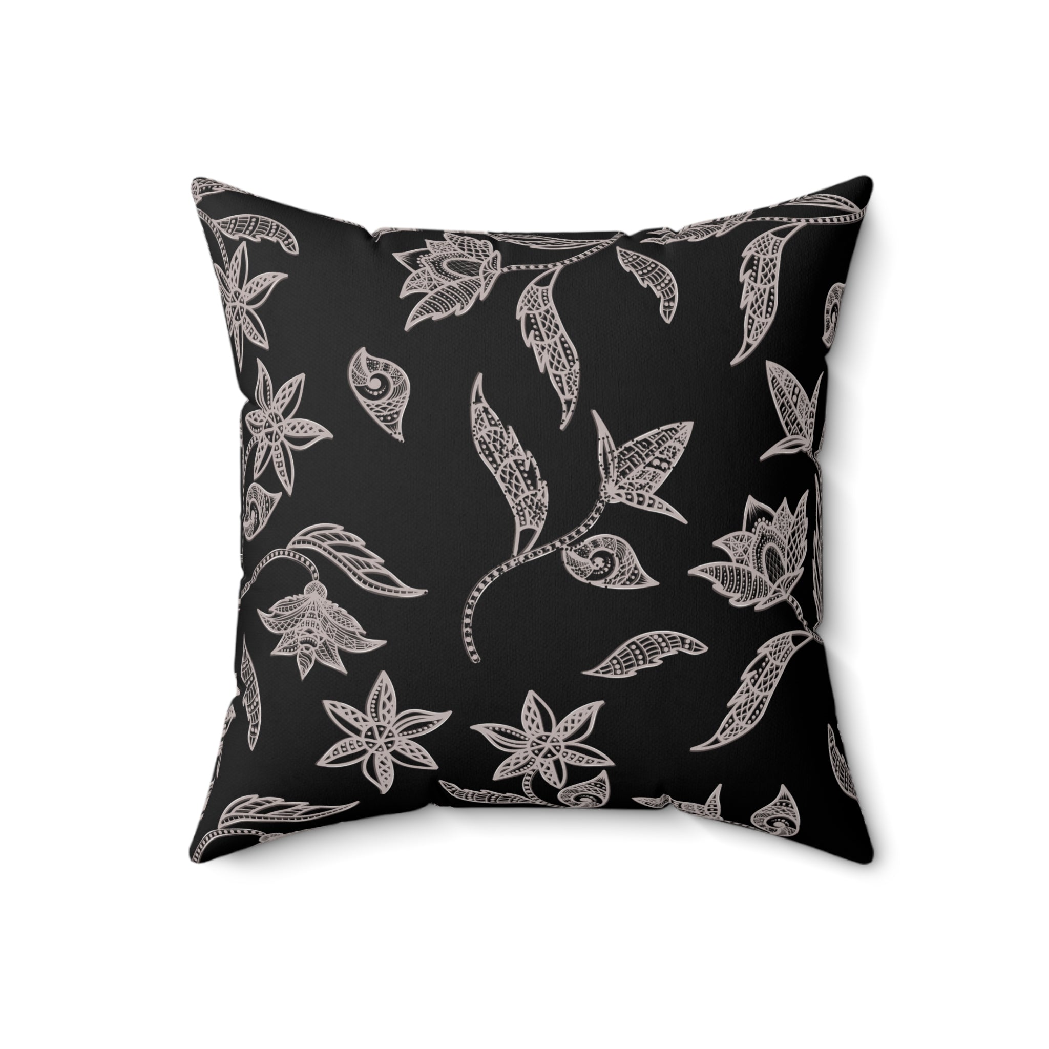 Black and White Minimalist Nature Batik Pattern Print Pillow Covers, Decorative Couch Sofa Accent Pillows, Living Room Spun Polyester Square Pillow