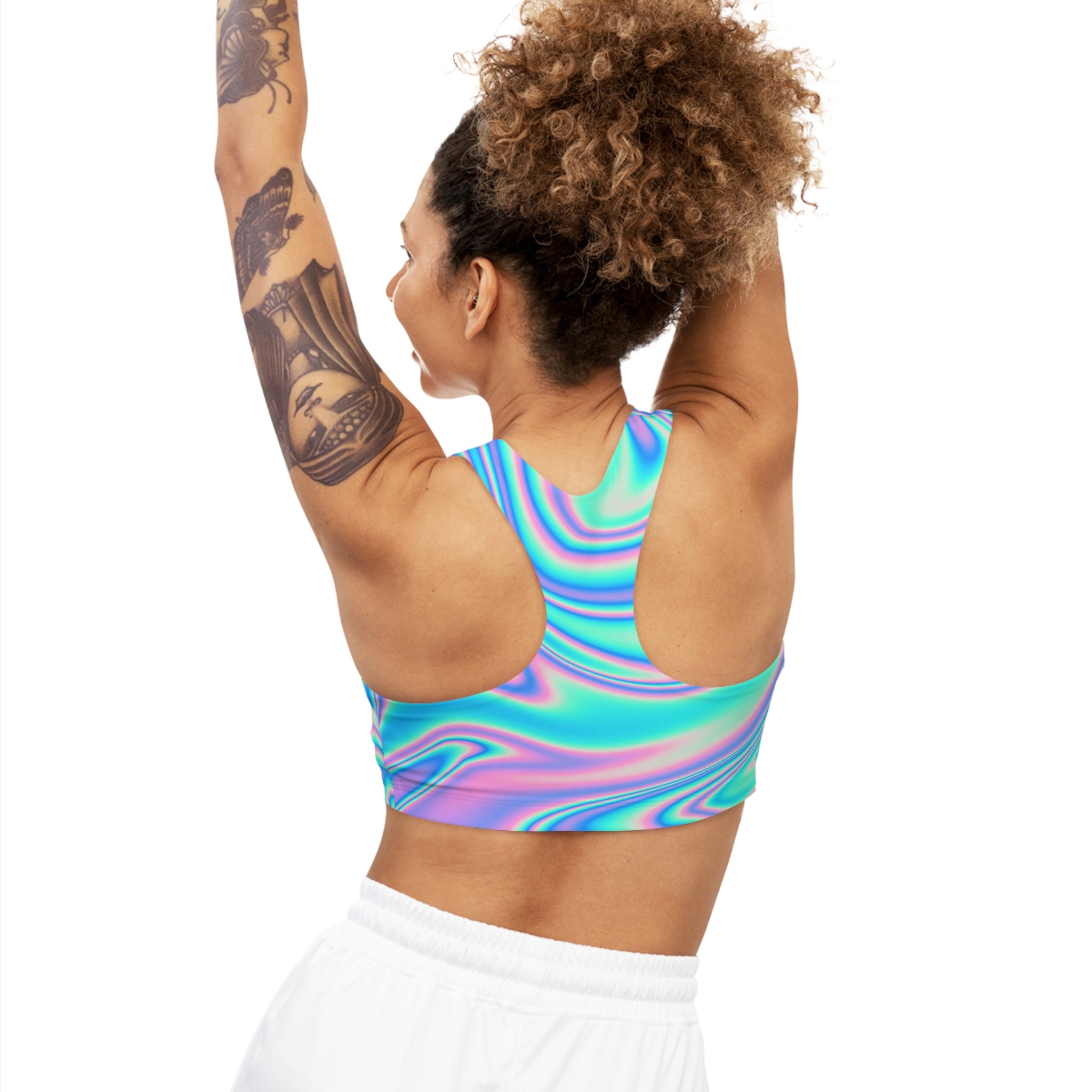 Blue and Pink Gradient Seamless, Racerback Sports Bra for Women - High Impact Workout Crop Tank Top