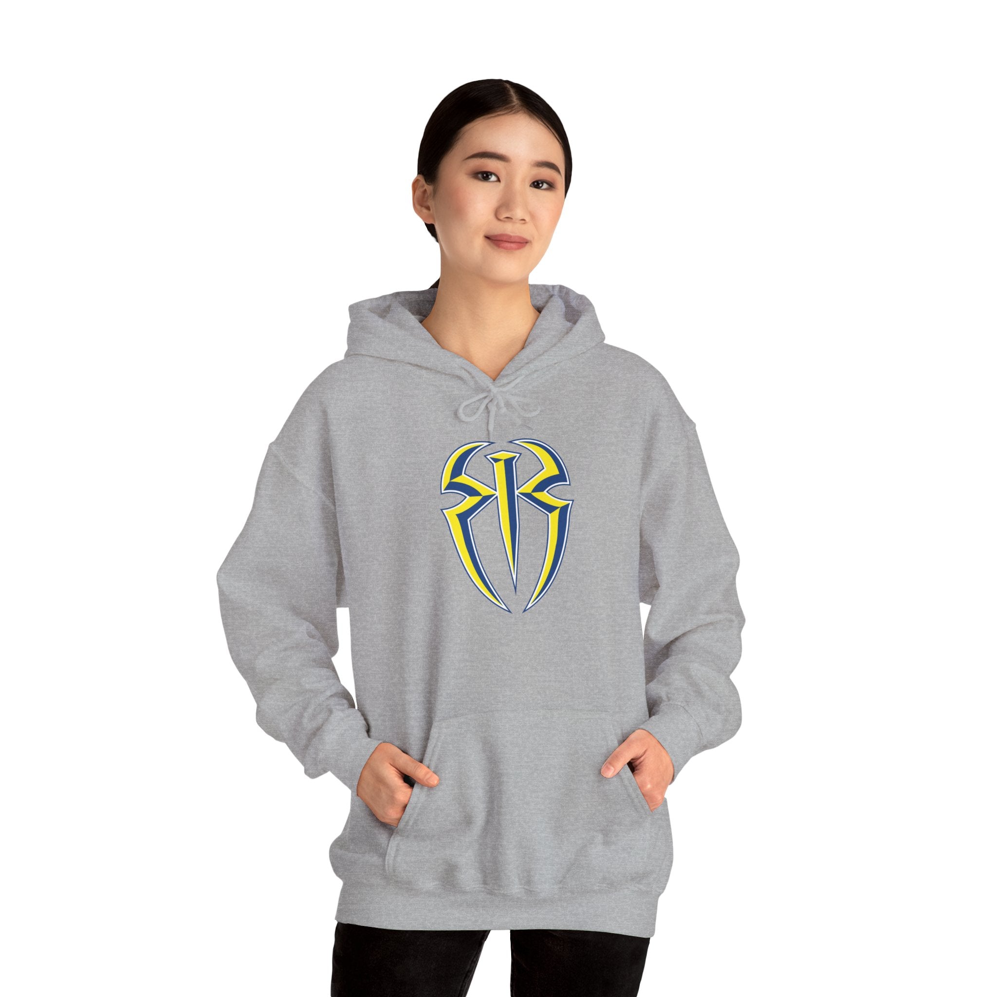 Roman Reigns White-Blue-Yellow Design Hoodies, Gift for Her - Gift for Him, Sports Fan Wrestling Unisex Hooded Sweatshirt, Casual Outwear