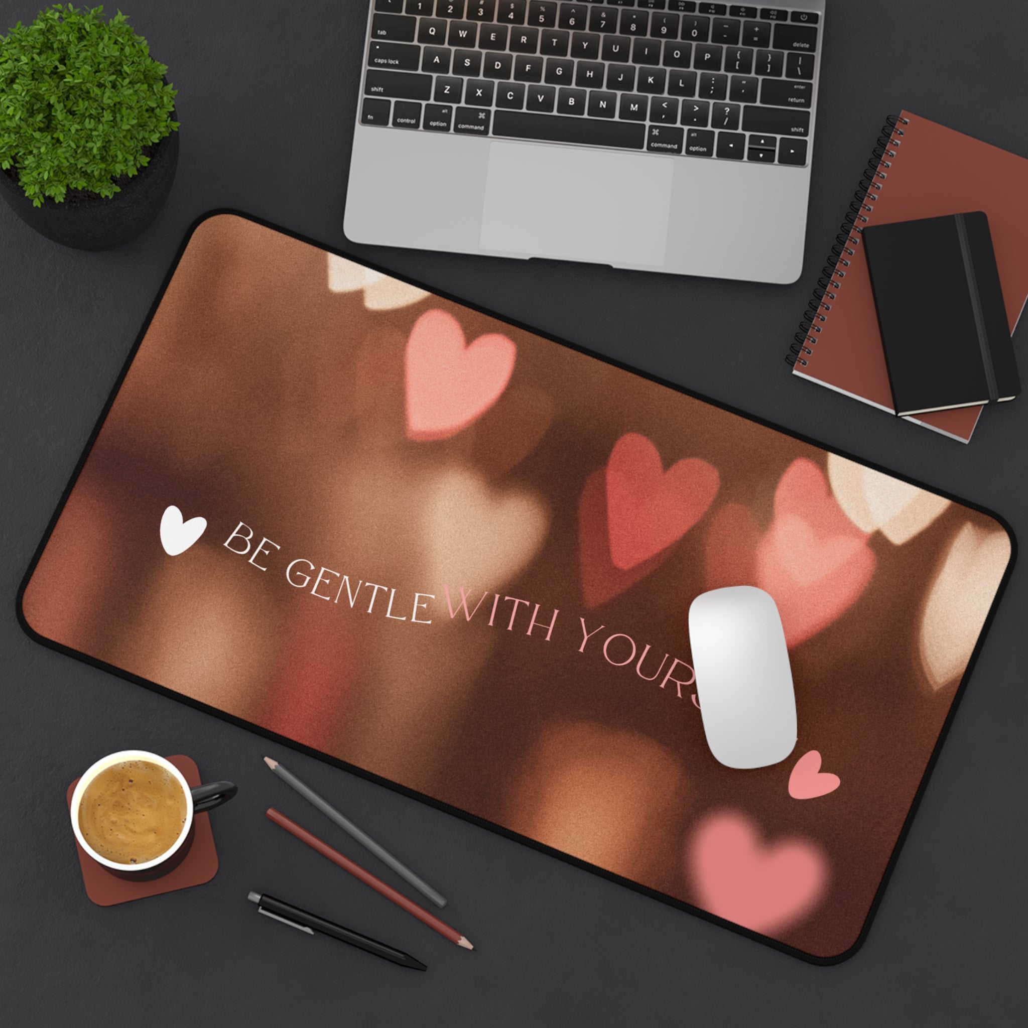 Pink and Brown Soft Aesthetic, Valentines Gift, Mouse Pad, Desk Matt for Desktop, Cute Desk Pad Mat, XXL Large Mouse Pad for Desk, Anti-Slip Big Mousepad with Stitched Edges, Keyboard Pad Mouse Mat for Computer