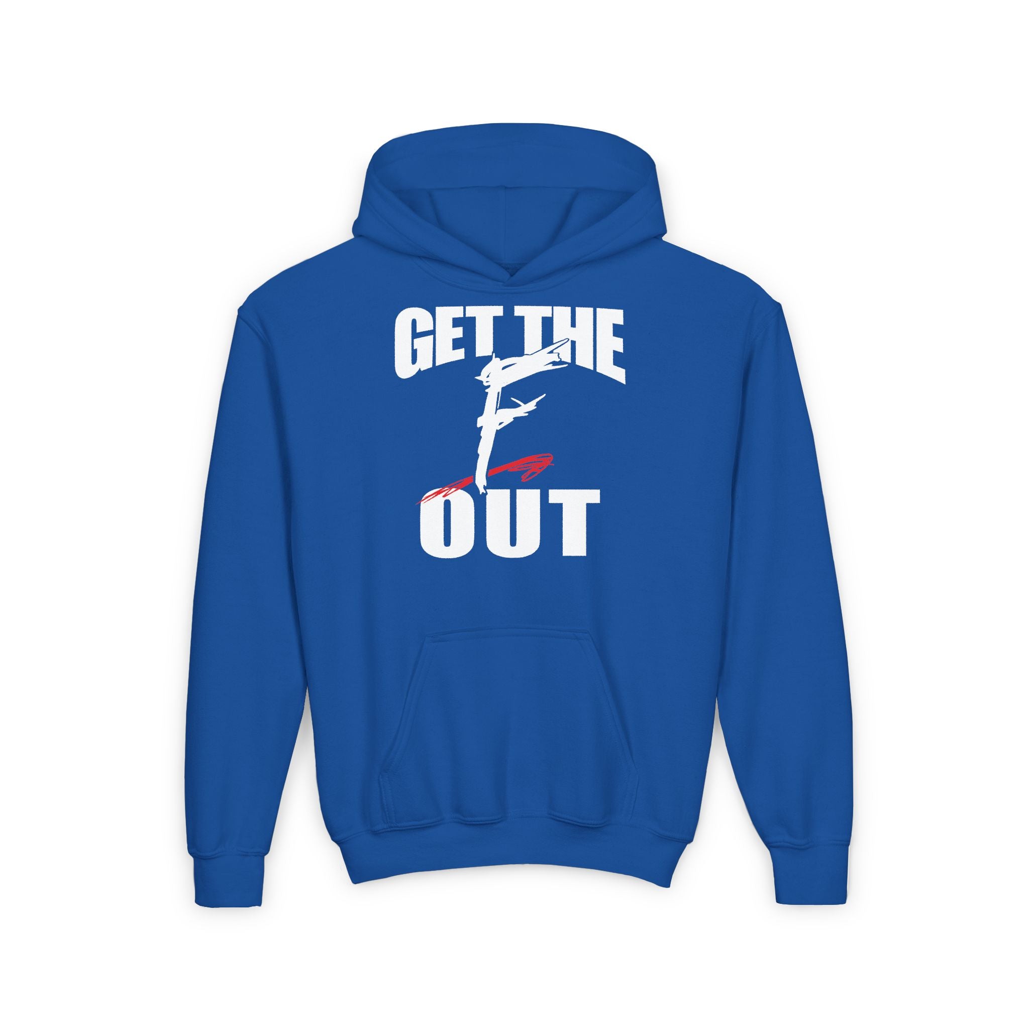 "Get The F Out" Graphic Design, Sports Fan Kids Hoodies - Youth Heavy Blend Hooded Sweatshirt, Unisex Wrestling Fan Hoodies, Gift for Her-Him, Casual Outwear