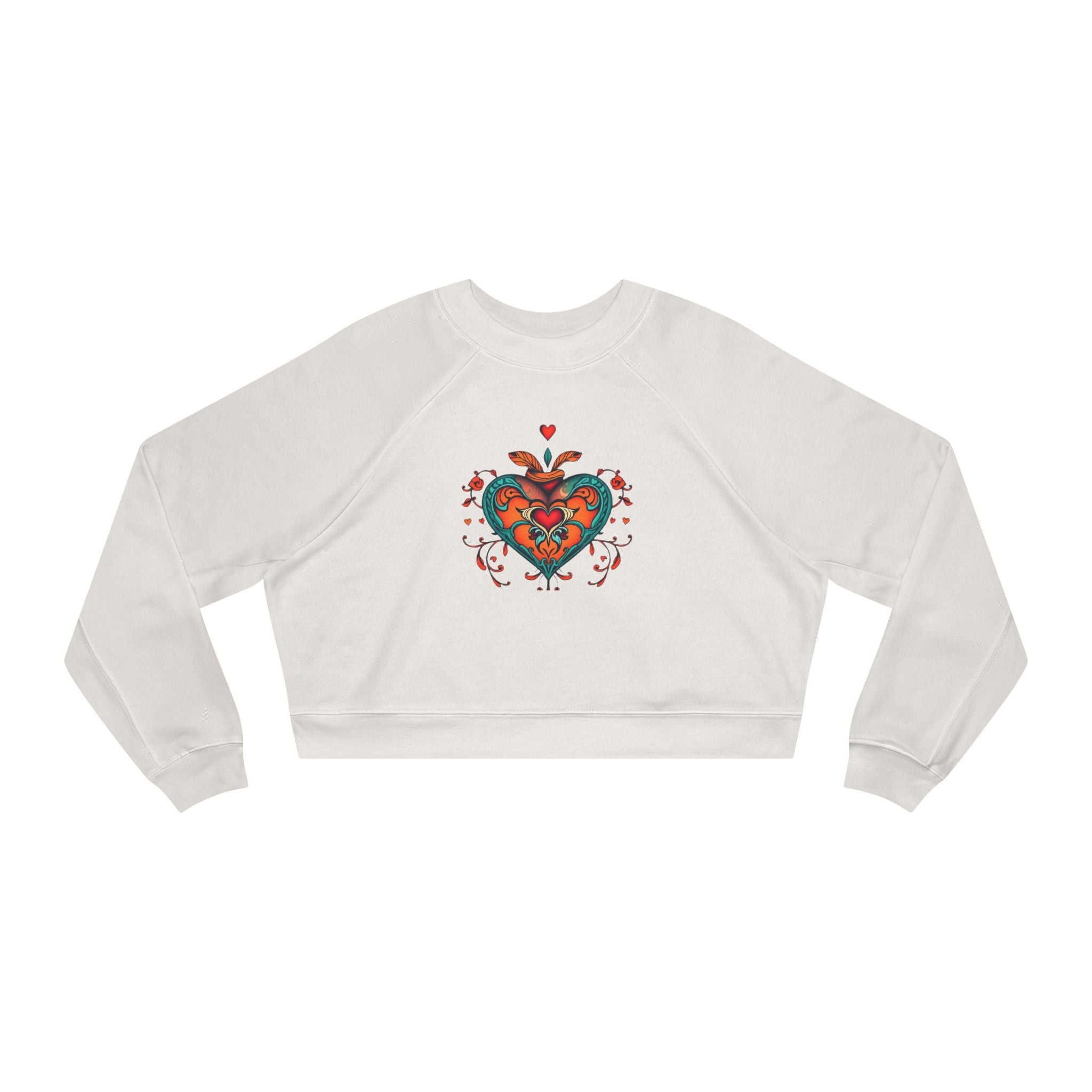 Heart Graphic Cropped Fleece Pullover, Valentines Gift for Her, Long Sleeve Women's Shirt, Casual Pullover Top, Graphic Heart