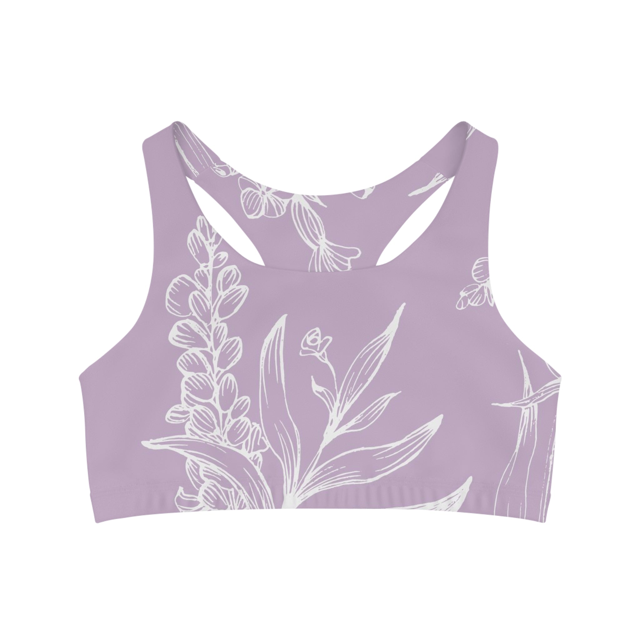 Lavender Seamless, Racerback Sports Bra for Women - High Impact Workout Crop Tank Top