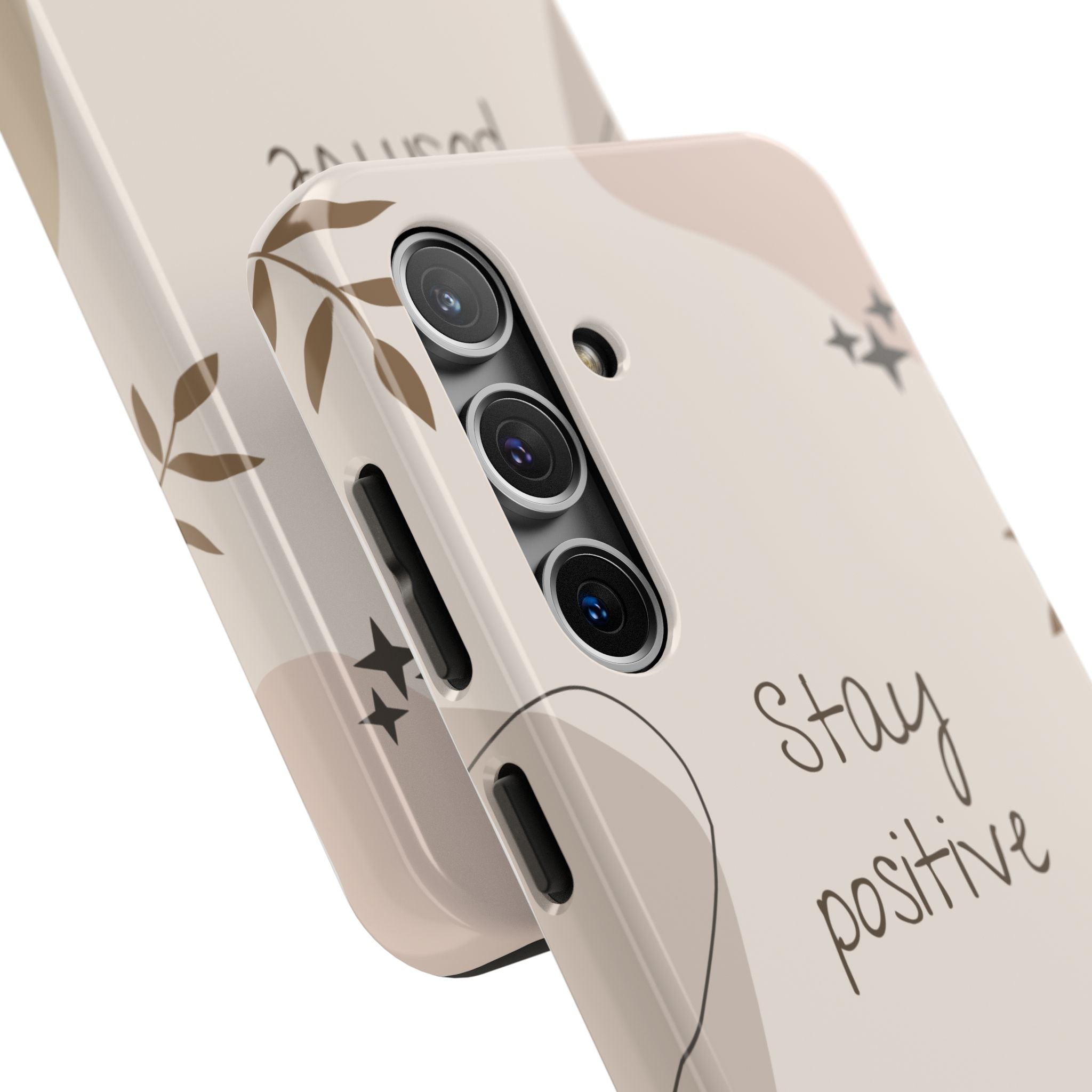 "Stay Positive" Cream Beige Aesthetic Design, Elegant Phone Cases, Stylish Phone Covers, Chic Phone Protectors, Fashionable Case for Her, Trendy Smartphone Accessories