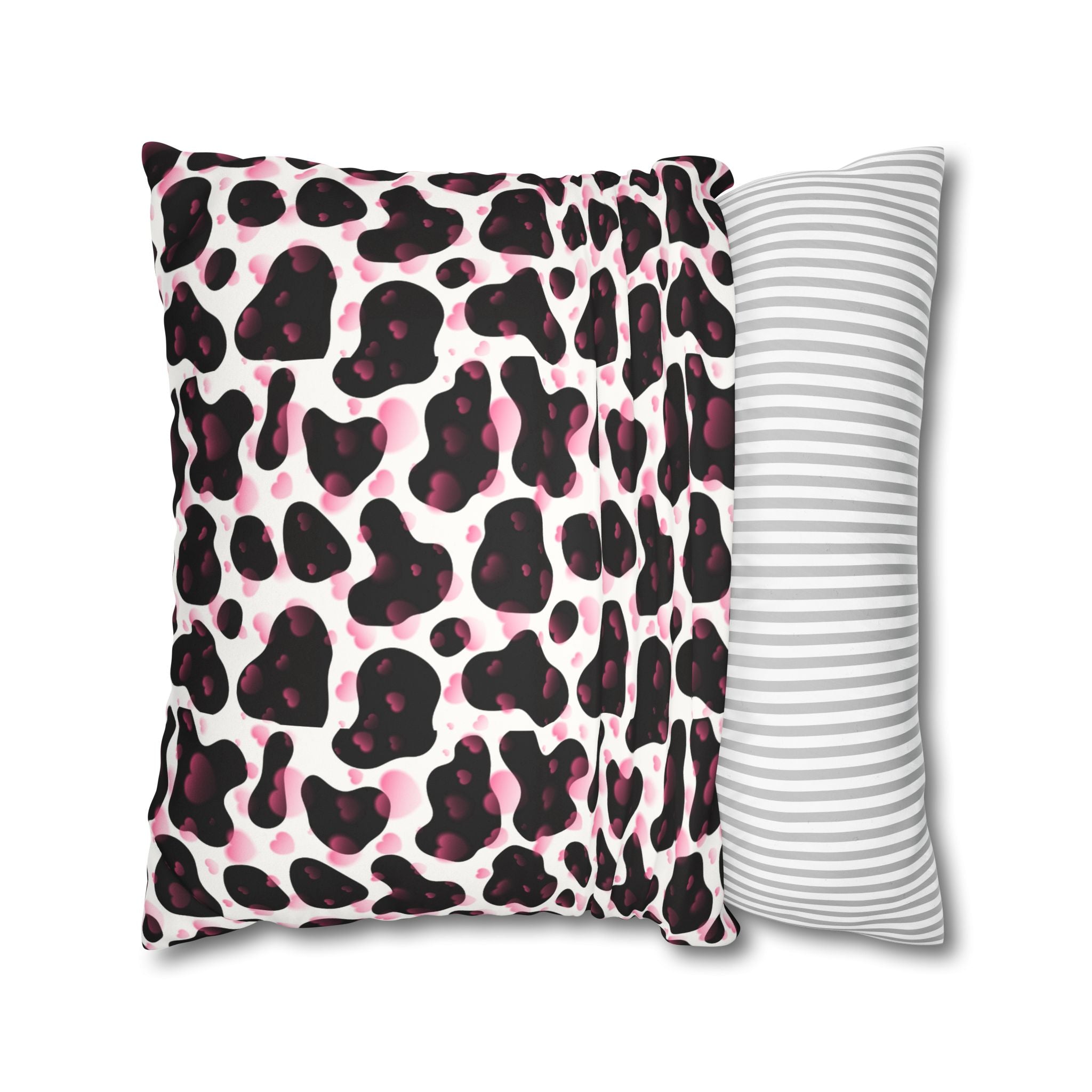 Square Pillowcase -Cow Pattern and Hearts Valentines - Decorative Pillows Cushion Covers for Couch Chair Bedroom Valentines Decorative, Faux Suede, Home Decor