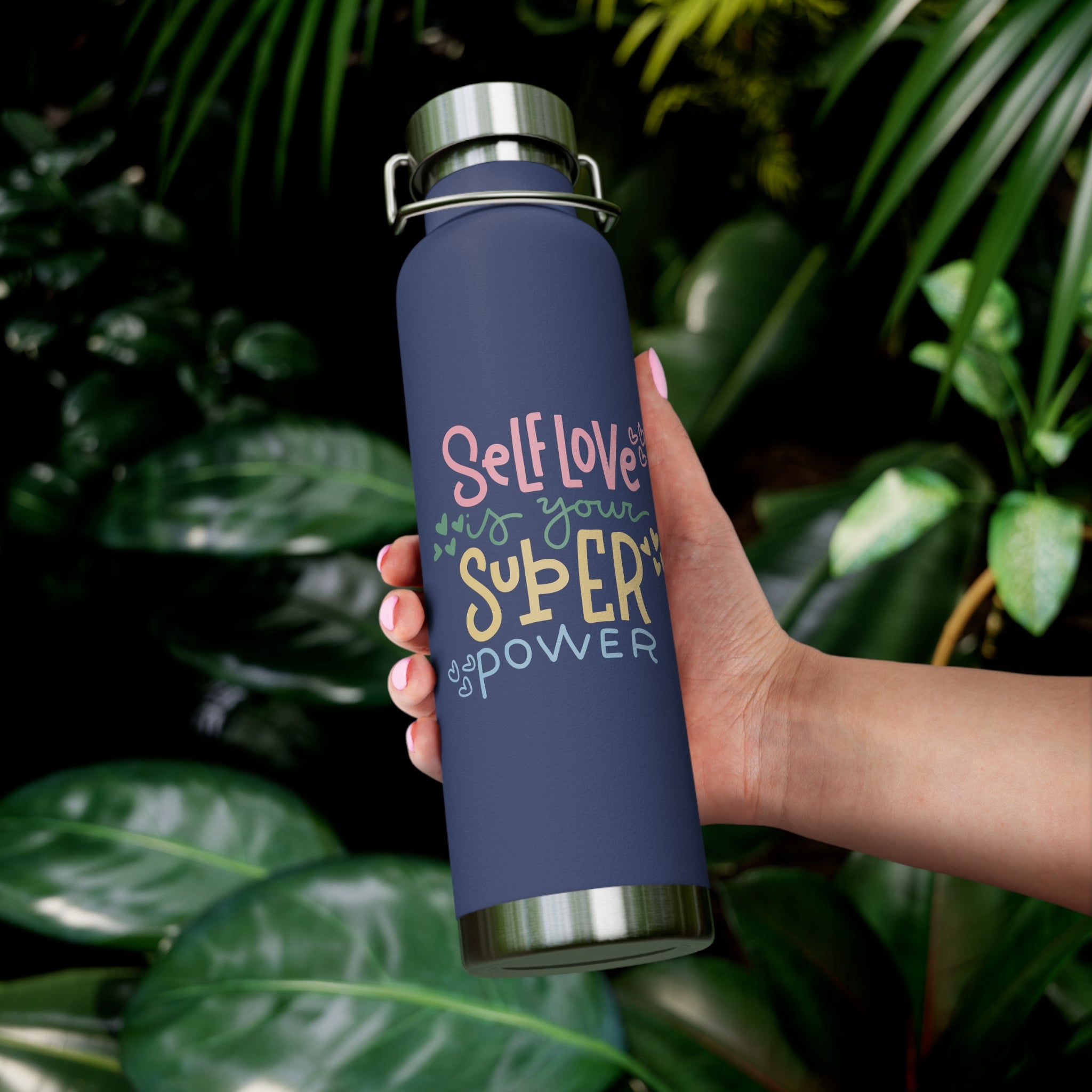 "Self Love Is Your Super Power" Copper Water Bottle, Inspirational Quote, Gift Tumbler, 22oz, Motivational Drinkware, Stainless Steel Thermos