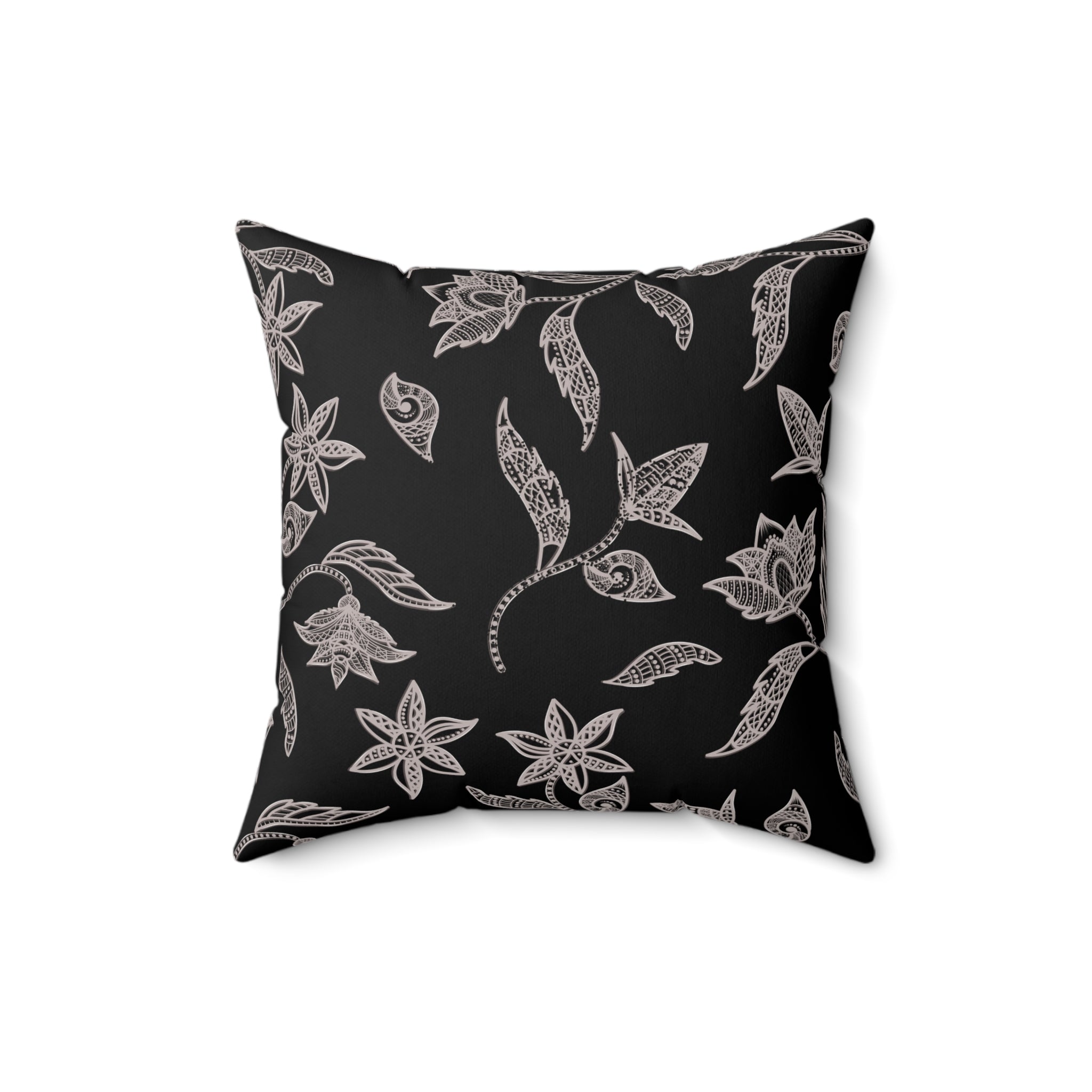 Black and White Minimalist Nature Batik Pattern Print Pillow Covers, Decorative Couch Sofa Accent Pillows, Living Room Spun Polyester Square Pillow