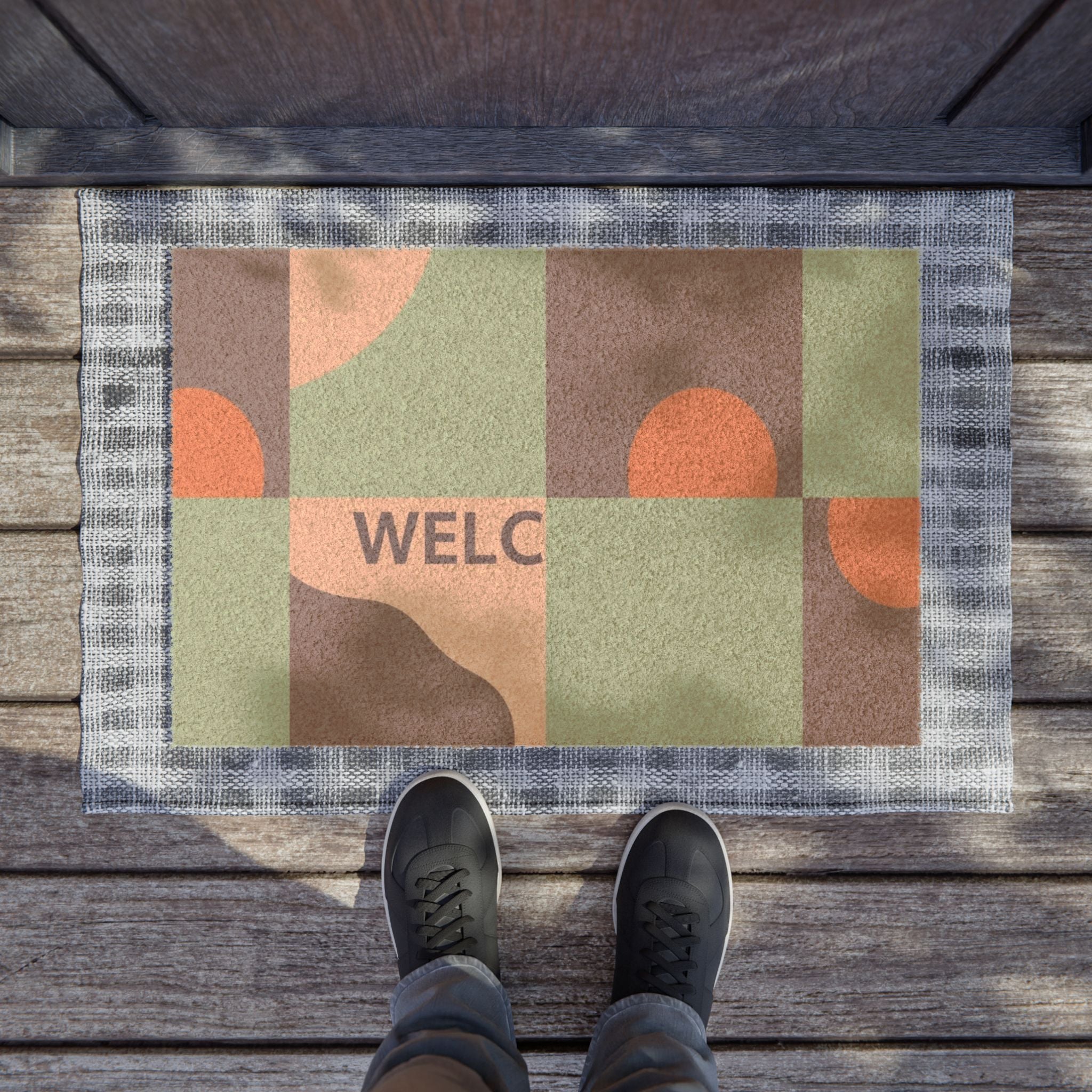 Welcome Modern Pattern, Coir Doormat, Welcome Mat for Front Door Decor, Floor Mats with Non-Slip Backing, Home Office