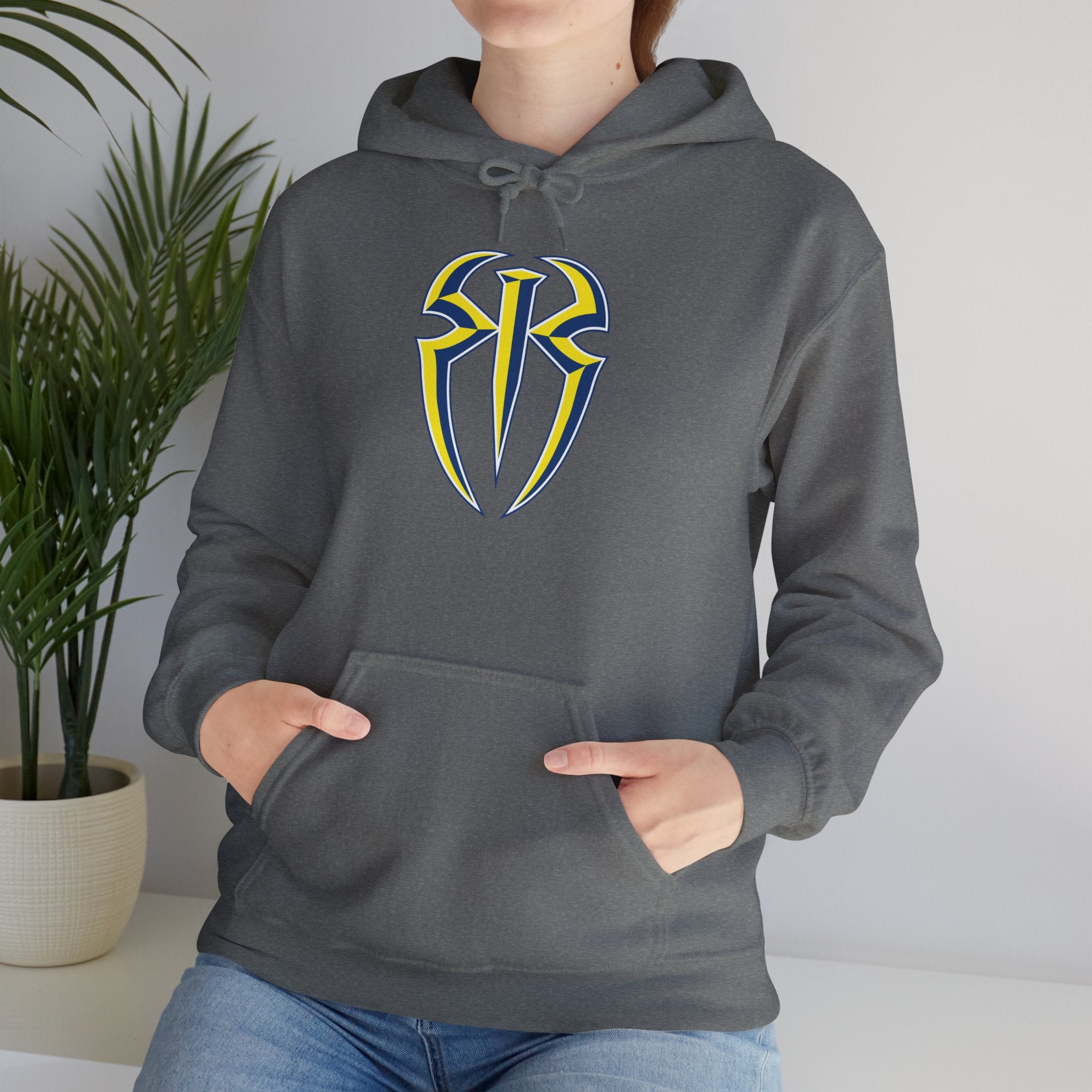 Roman Reigns White-Blue-Yellow Design Hoodies, Gift for Her - Gift for Him, Sports Fan Wrestling Unisex Hooded Sweatshirt, Casual Outwear