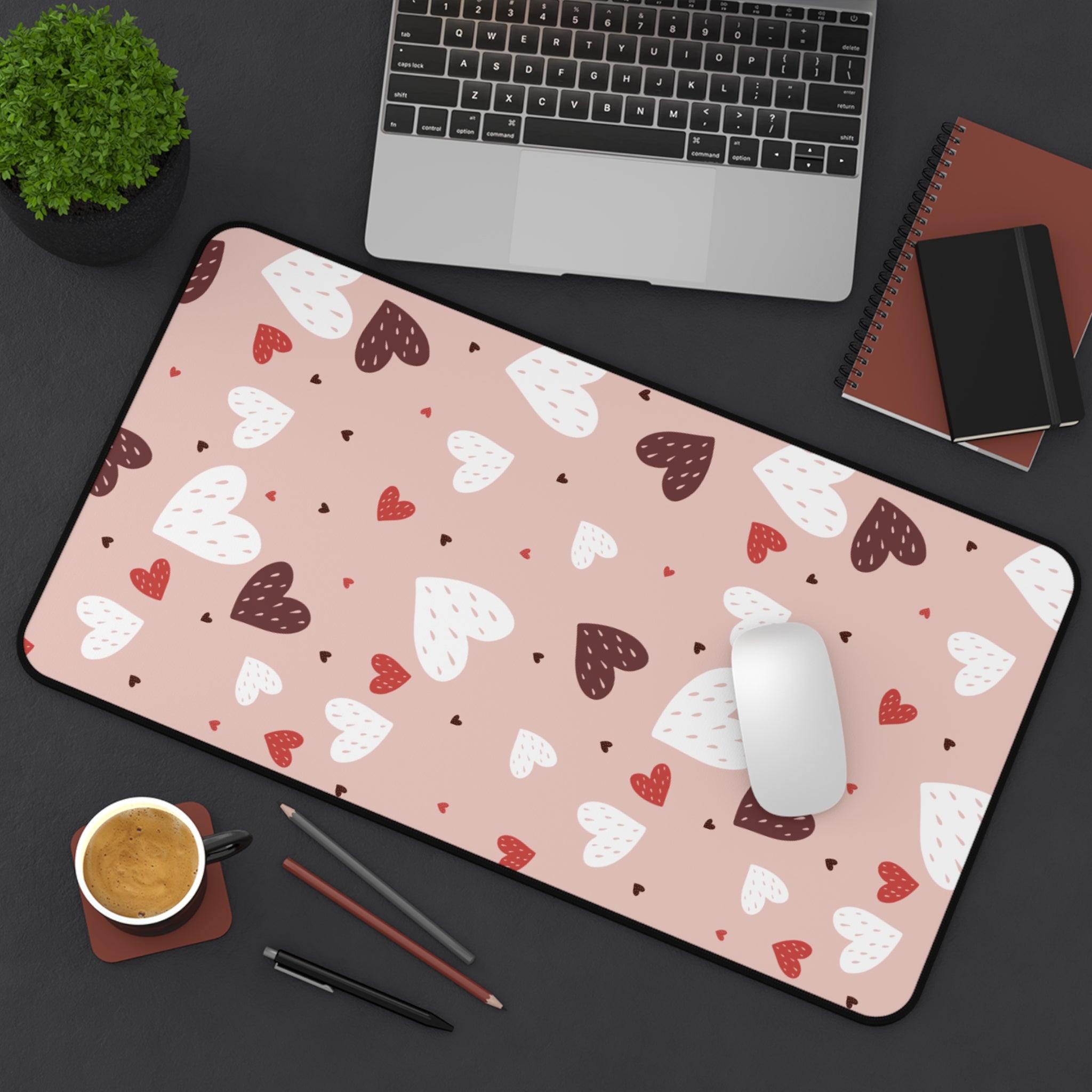 Colorful Hearts Valentines Gift, Mouse Pad, Desk Matt for Desktop, Cute Desk Pad Mat, XXL Large Mouse Pad for Desk, Anti-Slip Big Mousepad with Stitched Edges, Keyboard Pad Mouse Mat for Computer