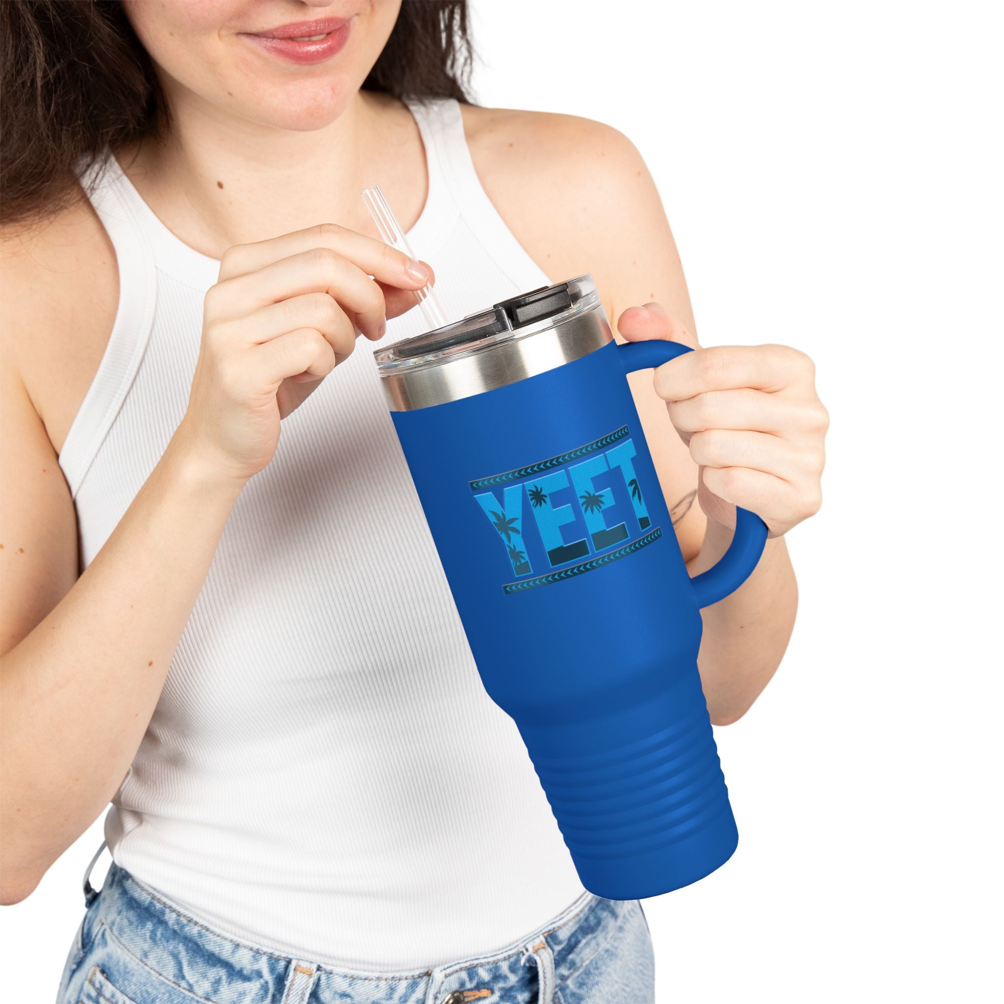 Yeet  Blue-Gray Graphic Design,  Insulated Travel Mug, Gift for Her Gift for Him - 40oz, Gift for Her, Gift for Him