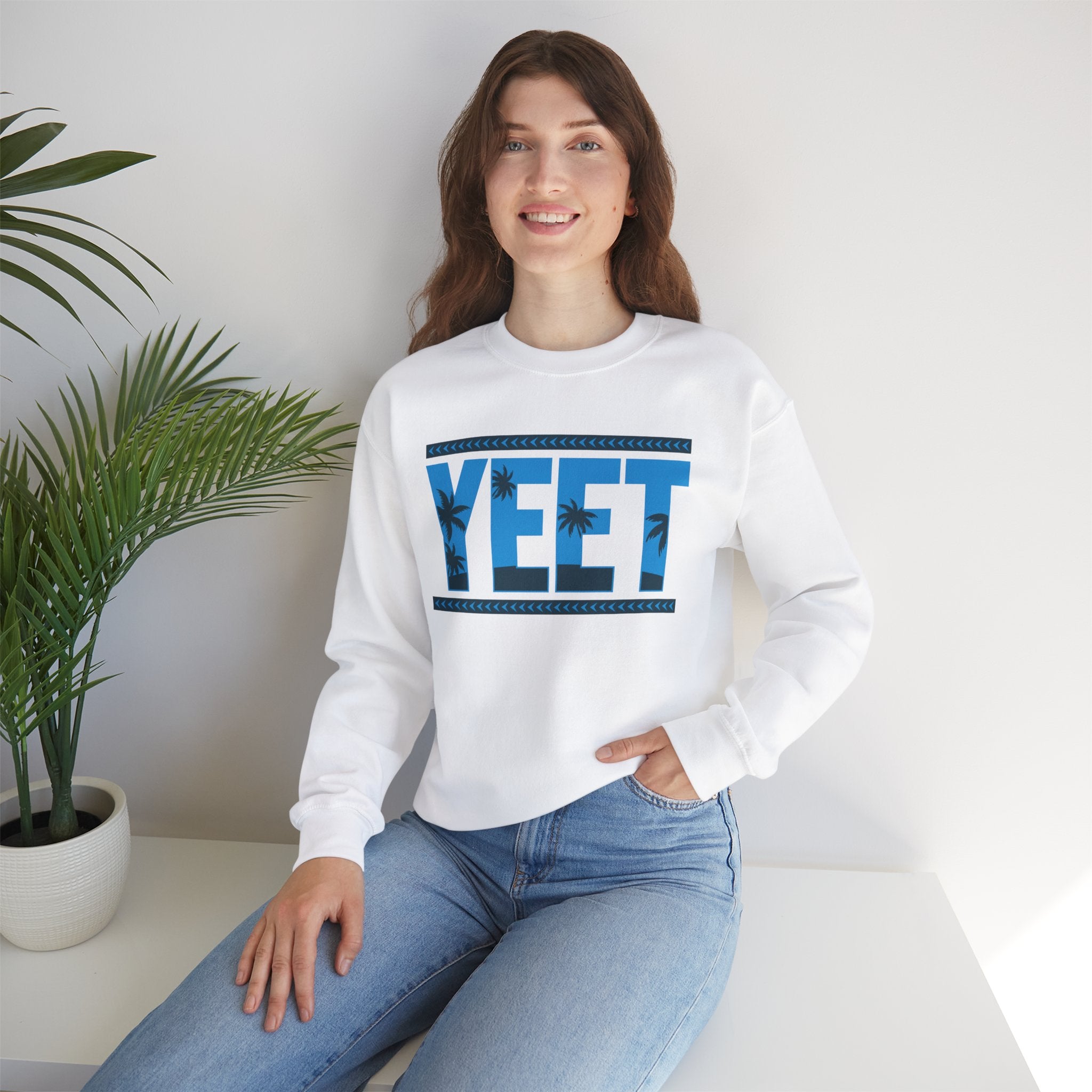 Blue Grey Yeet Palm Tree Sweatshirt, Wrestling Fan Unisex Sweatshirt - Gift for Him or Her, Casual Outwear, Heavy Blend Crewneck Sweatshirt