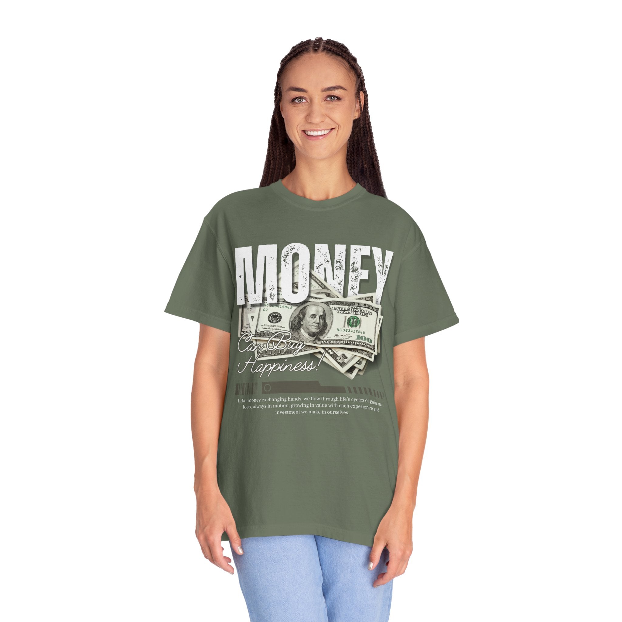 Money Can Buy Happiness, Graphic Design Unisex T-shirt, Casual Cotton Outwear, Gift for Him- Gift for Her, Stylish Tee, Cool Shirt, Trendy Apparel, Comfortable Top,