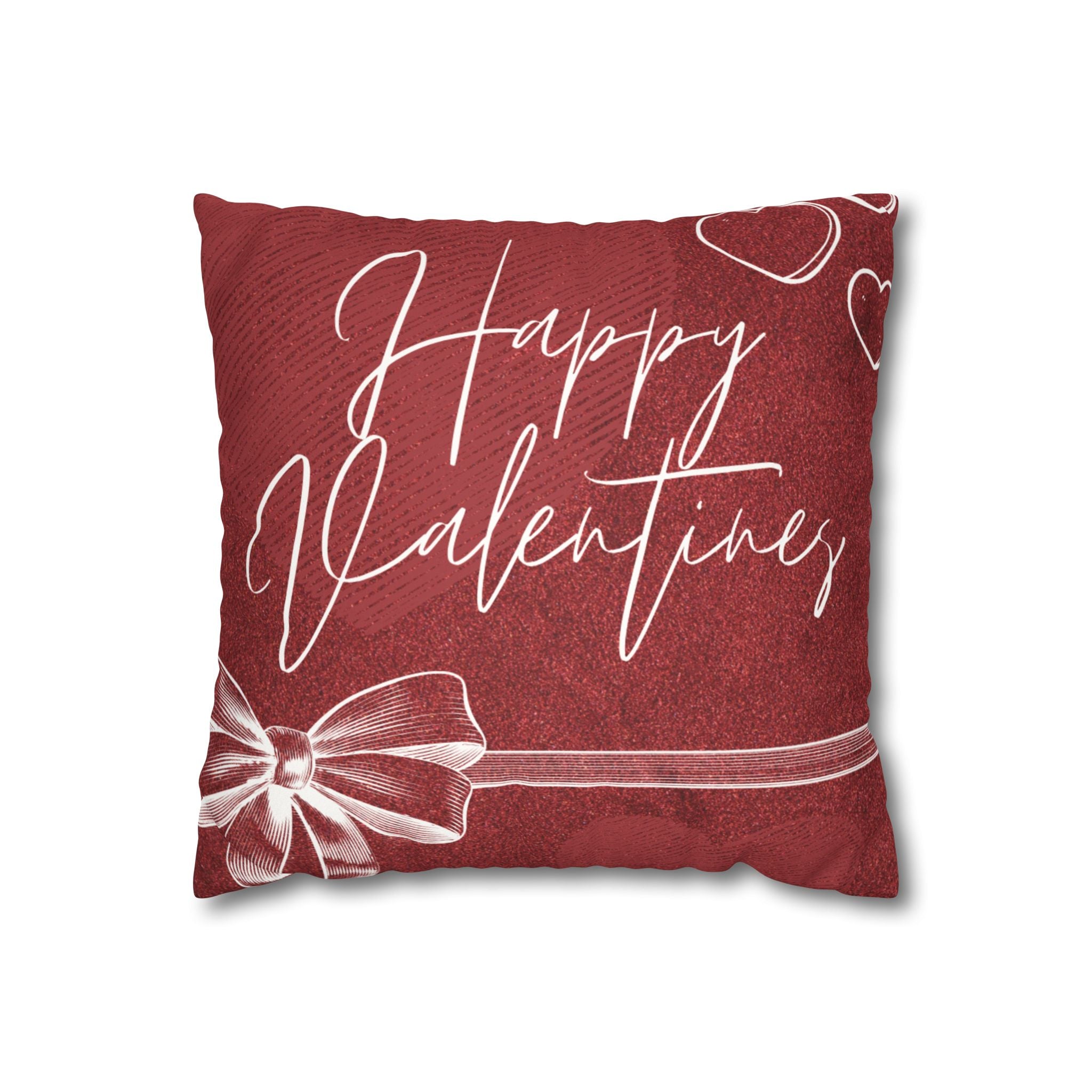 Square Pillowcase - Elegant Happy Valentines - Decorative Pillows Cushion Covers for Couch Chair Bedroom Valentines Decorative, Faux Suede, Home Decor