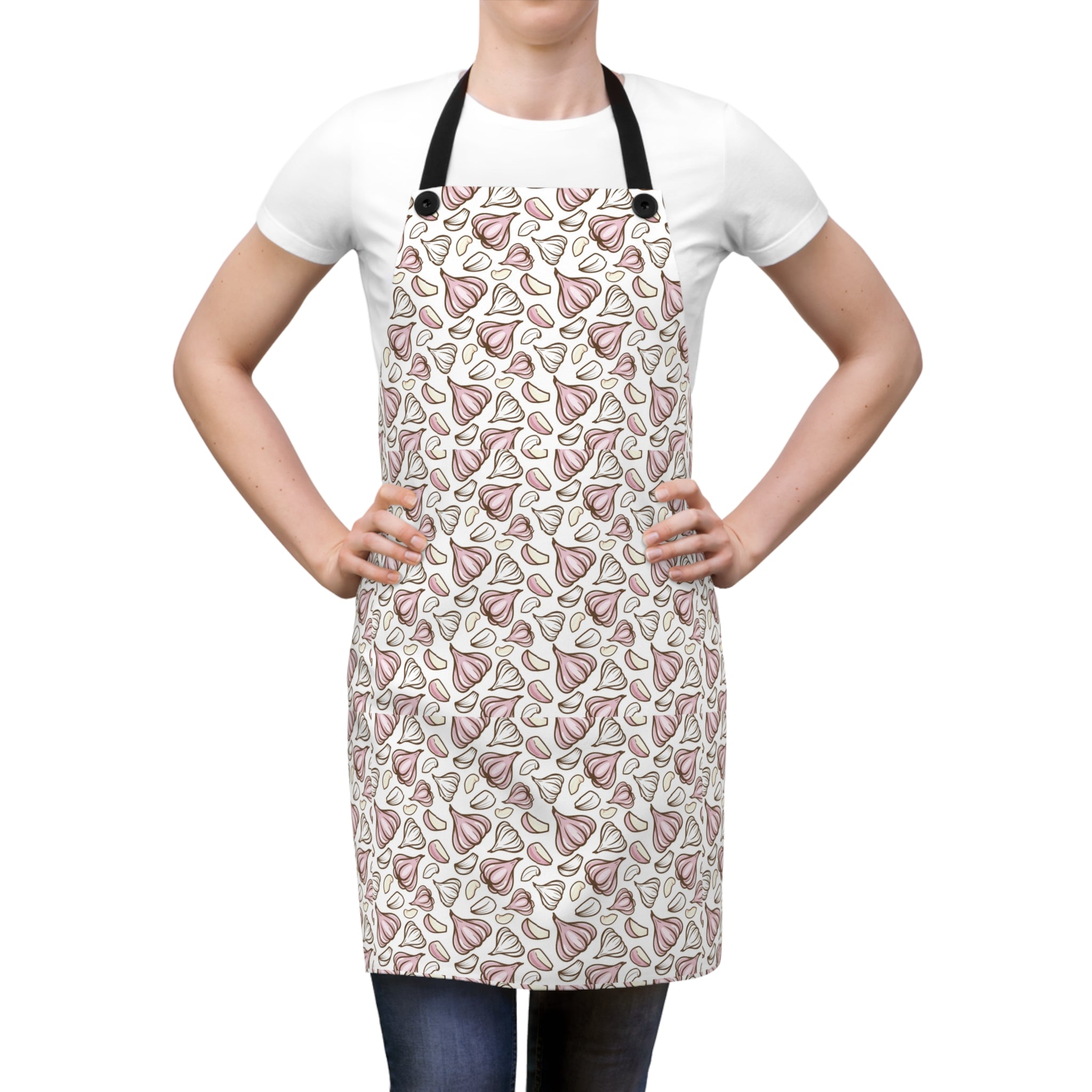 White Brown Pattern Garlic Design, Unisex Apron, Apron for Her, Apron for Him, Food Lover, Kitchen Accessories