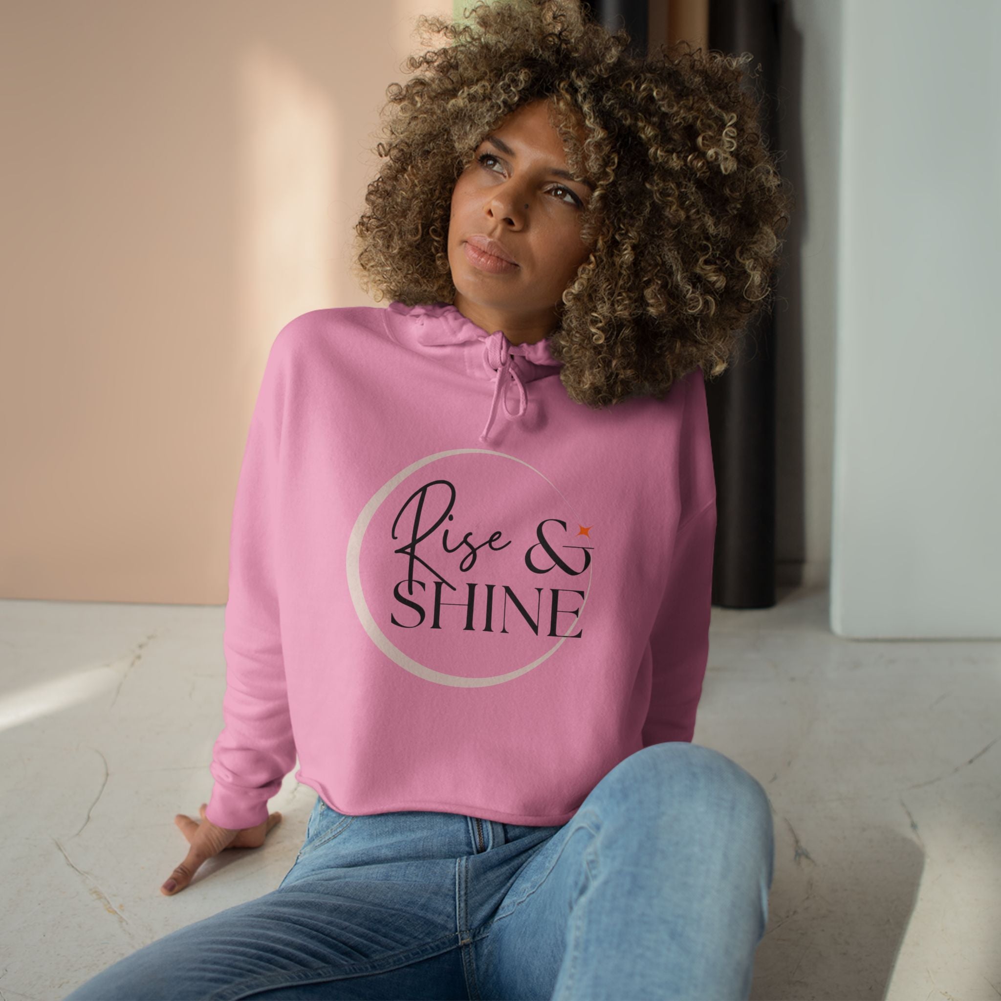 Rise and Shine Casual Hoodie, Women's Cropped Sweatshirt Fleece Pullover, Crop Hoodie for Women, Long Sleeve Crop Top, Cozy Cropped Hooded