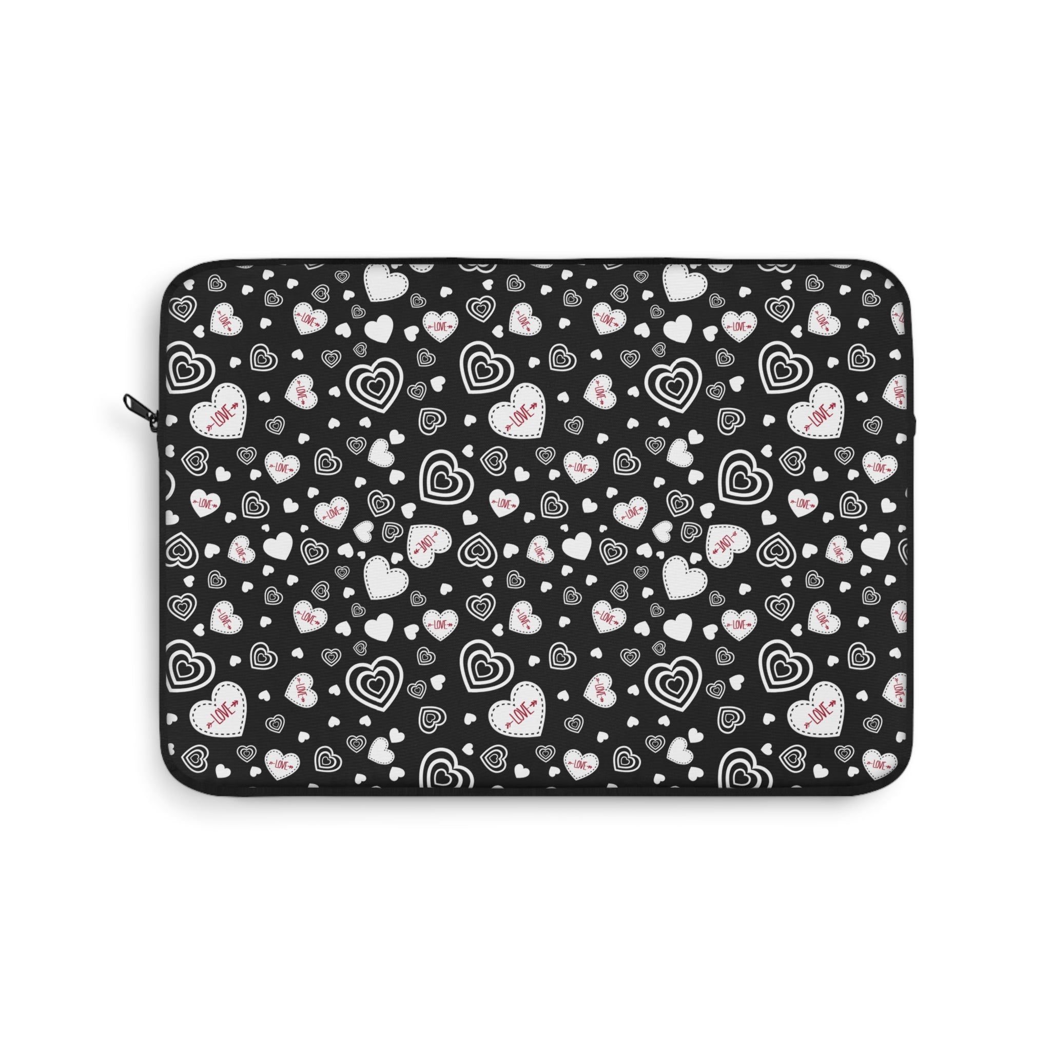 Black Valentine Love Laptop Carrying Case, Computer Sleeve | Patchwork Cottage, Laptop Sleeve - Valentine's Day Gift